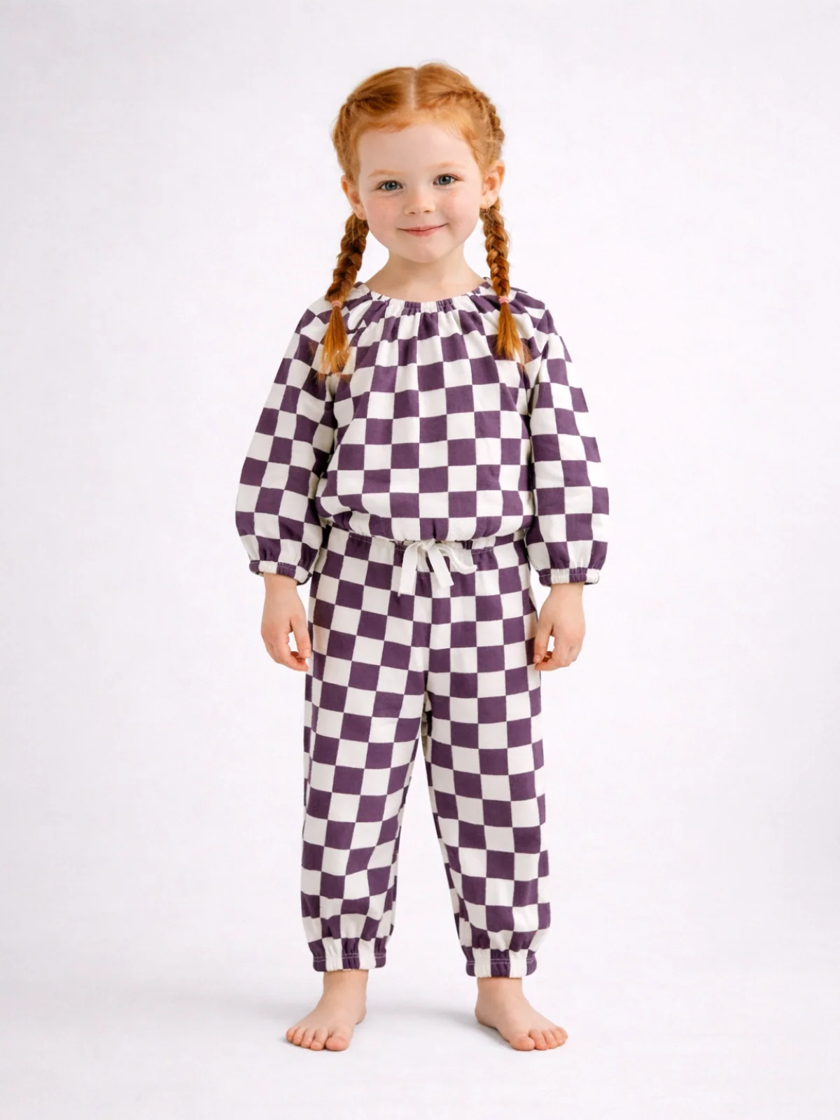 Berry Cheesecake Checkerboard / Organic Mode Top + Pant Set
