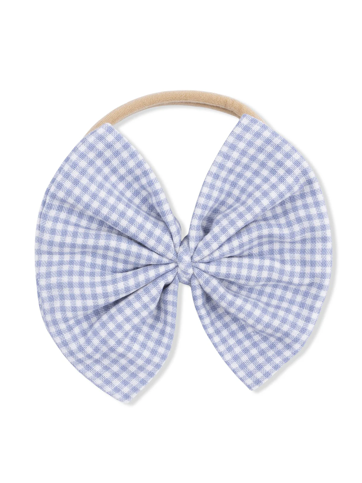 Big Bow on Soft Headband, Micro Blue Gingham