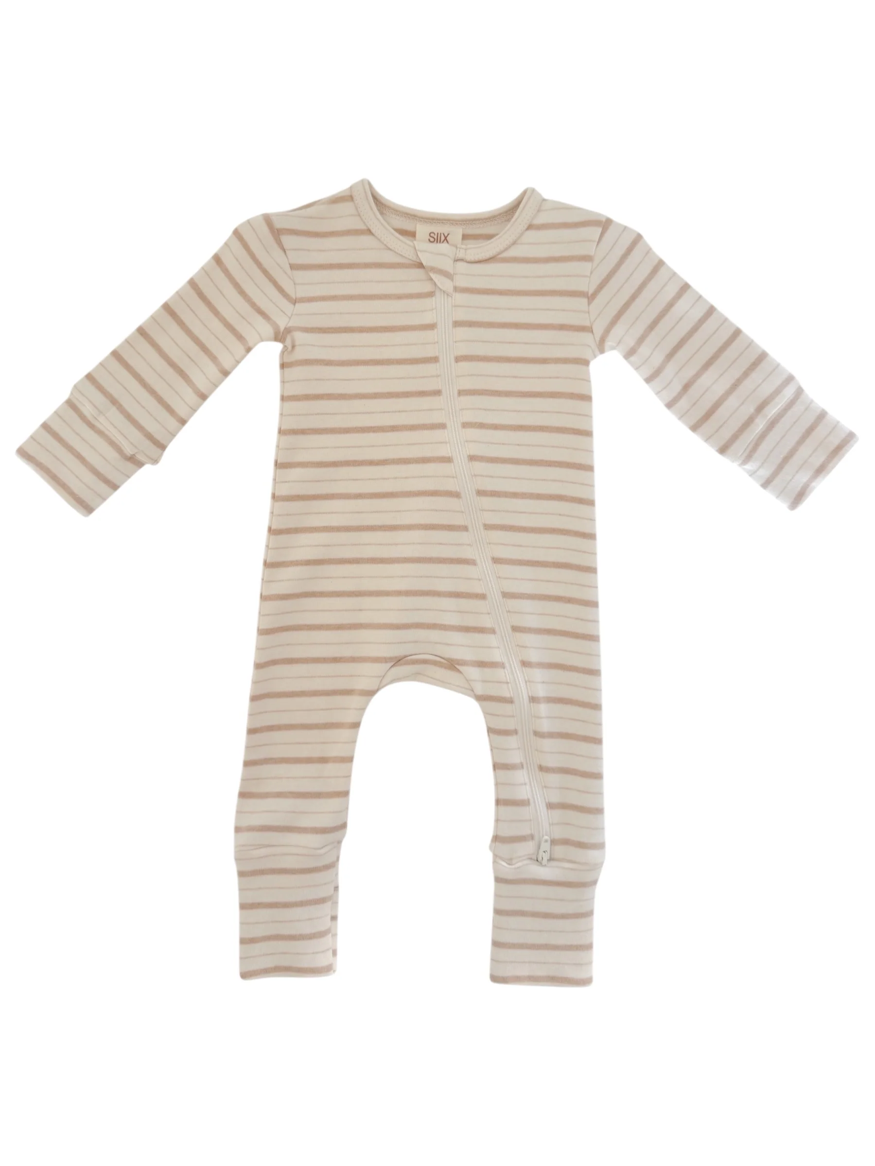 Biscuit Mixed Stripe / Organic 2-Way Zip Romper - Image 2