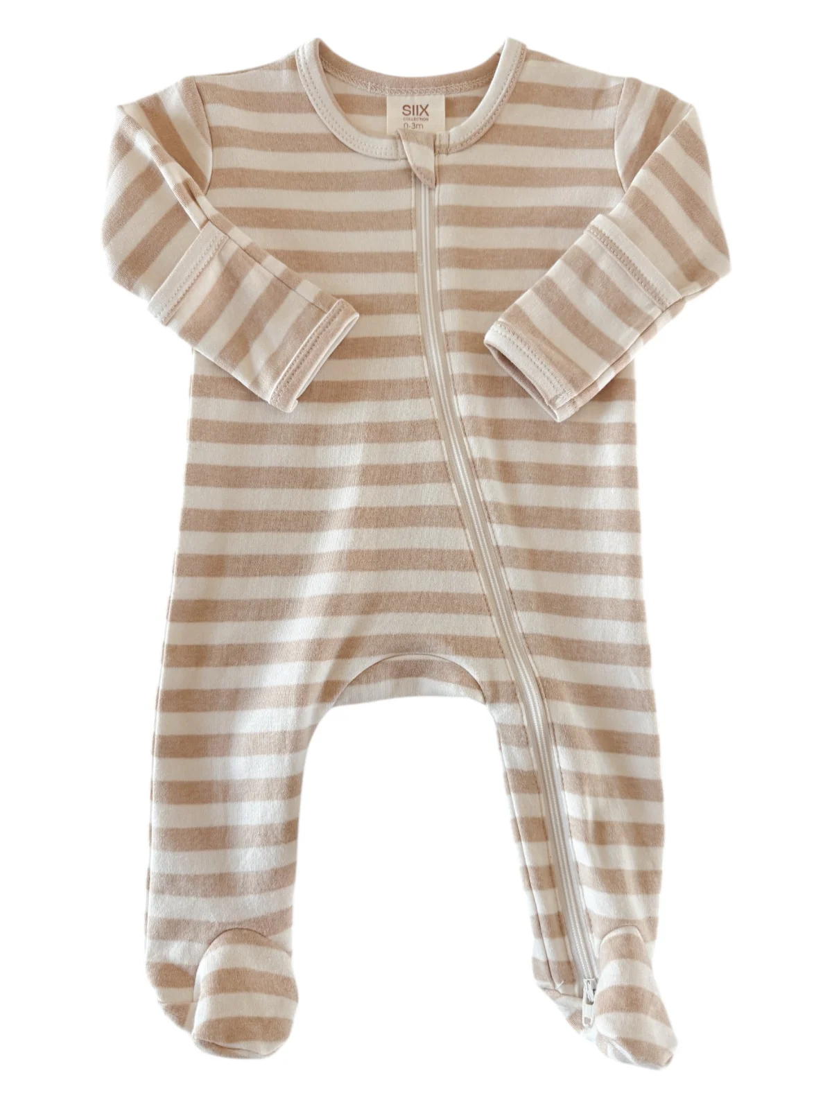 Biscuit Stripe / Organic 2-Way Zip Footie - Image 2