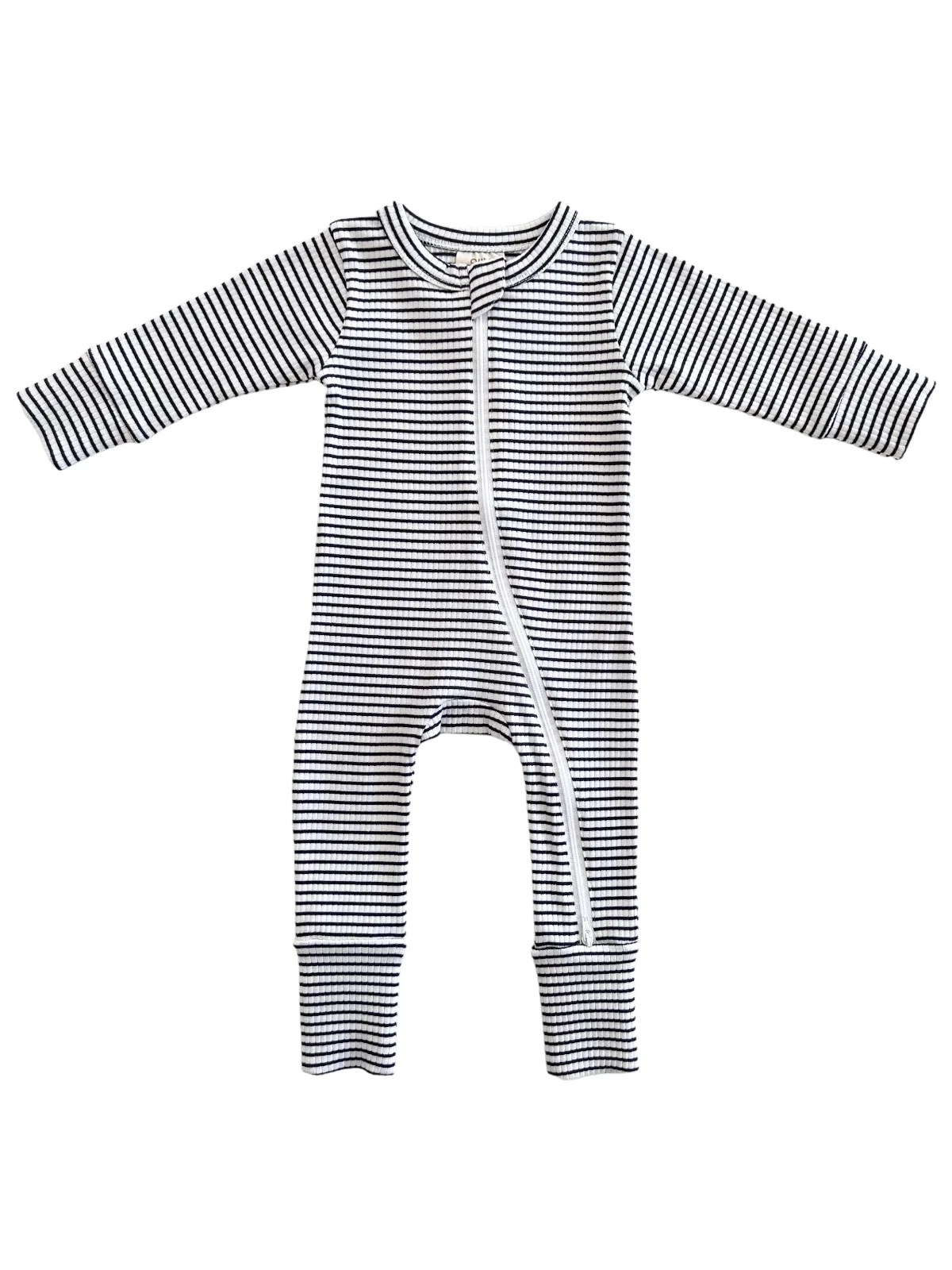 Black Stripe / Organic Ribbed 2-Way Zip Romper - Image 3