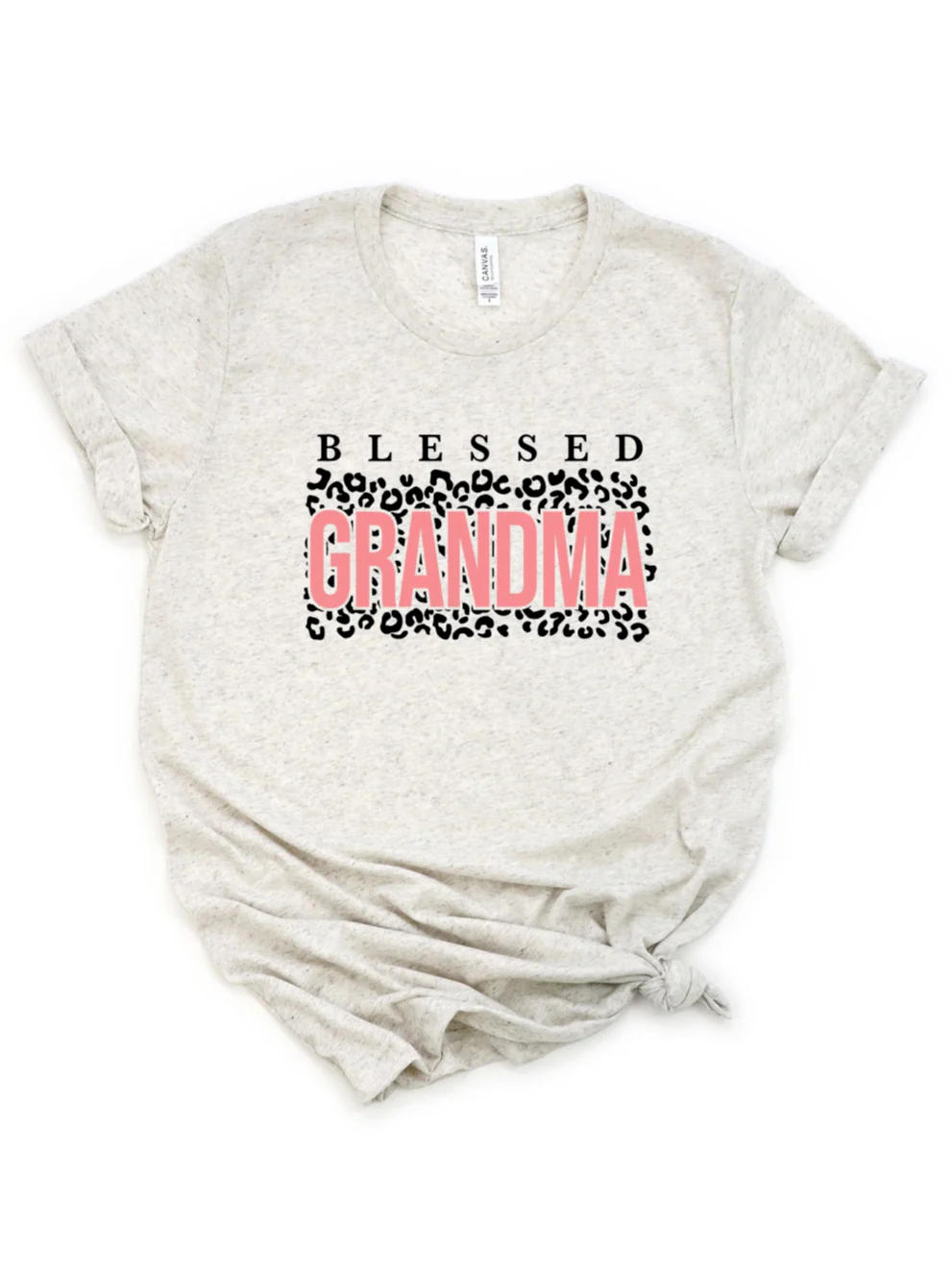 Blessed Grandma Leopard Women's Graphic Tee, Oatmeal