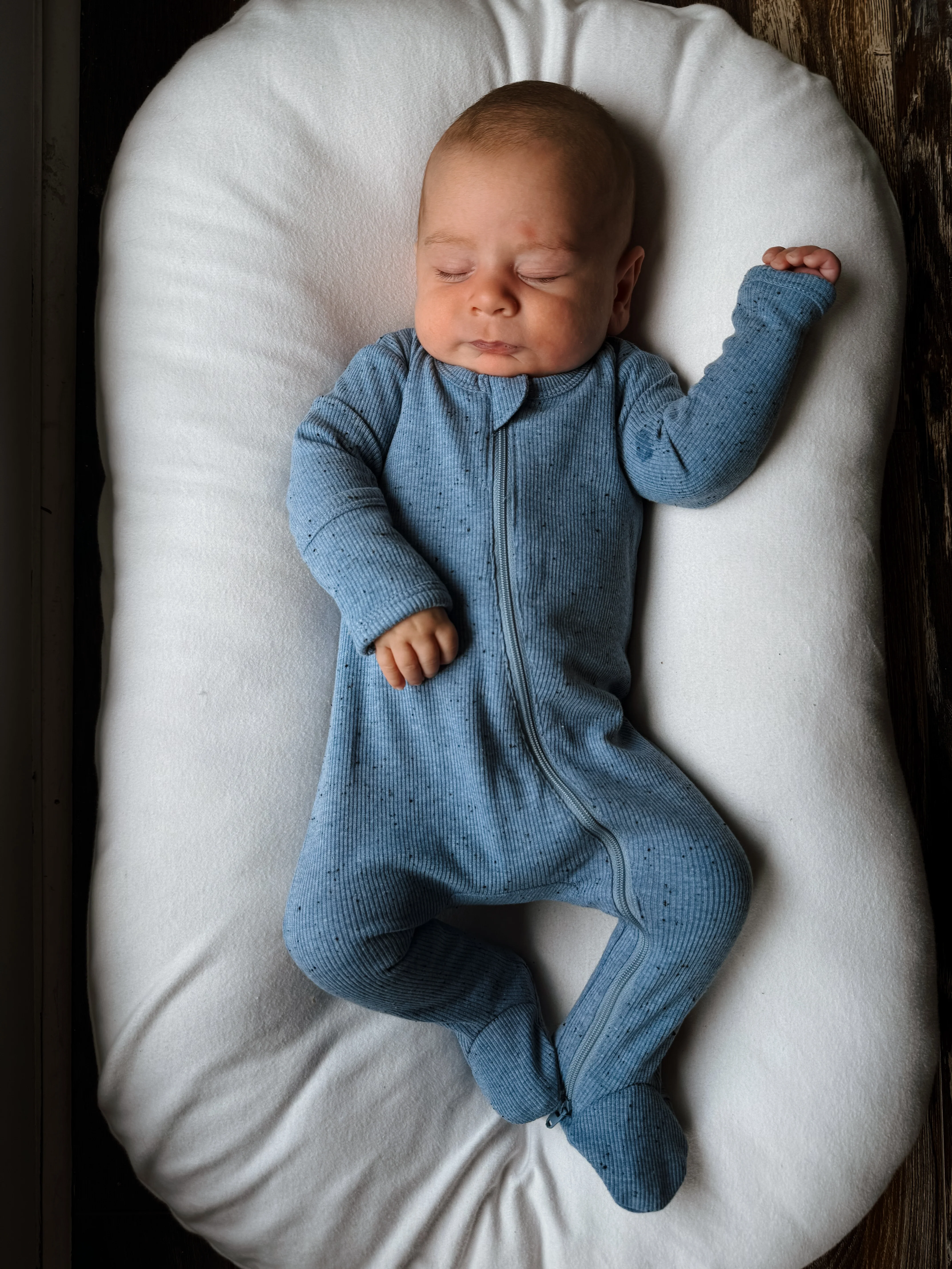 Blue Speckle / Ribbed 2-Way Zip Footie