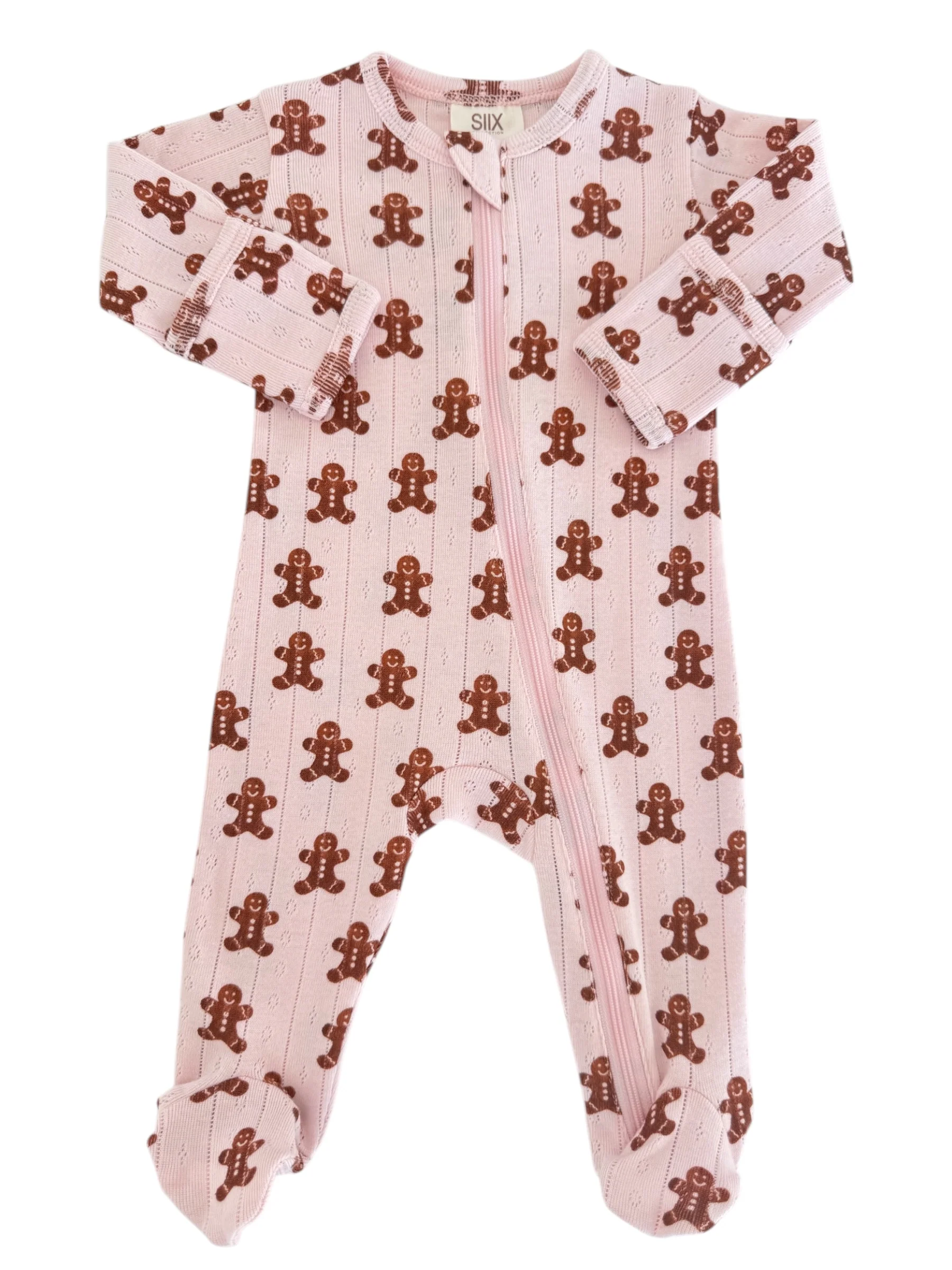 Blush Gingerbread / Organic Pointelle 2-Way Zip Footie - Image 2