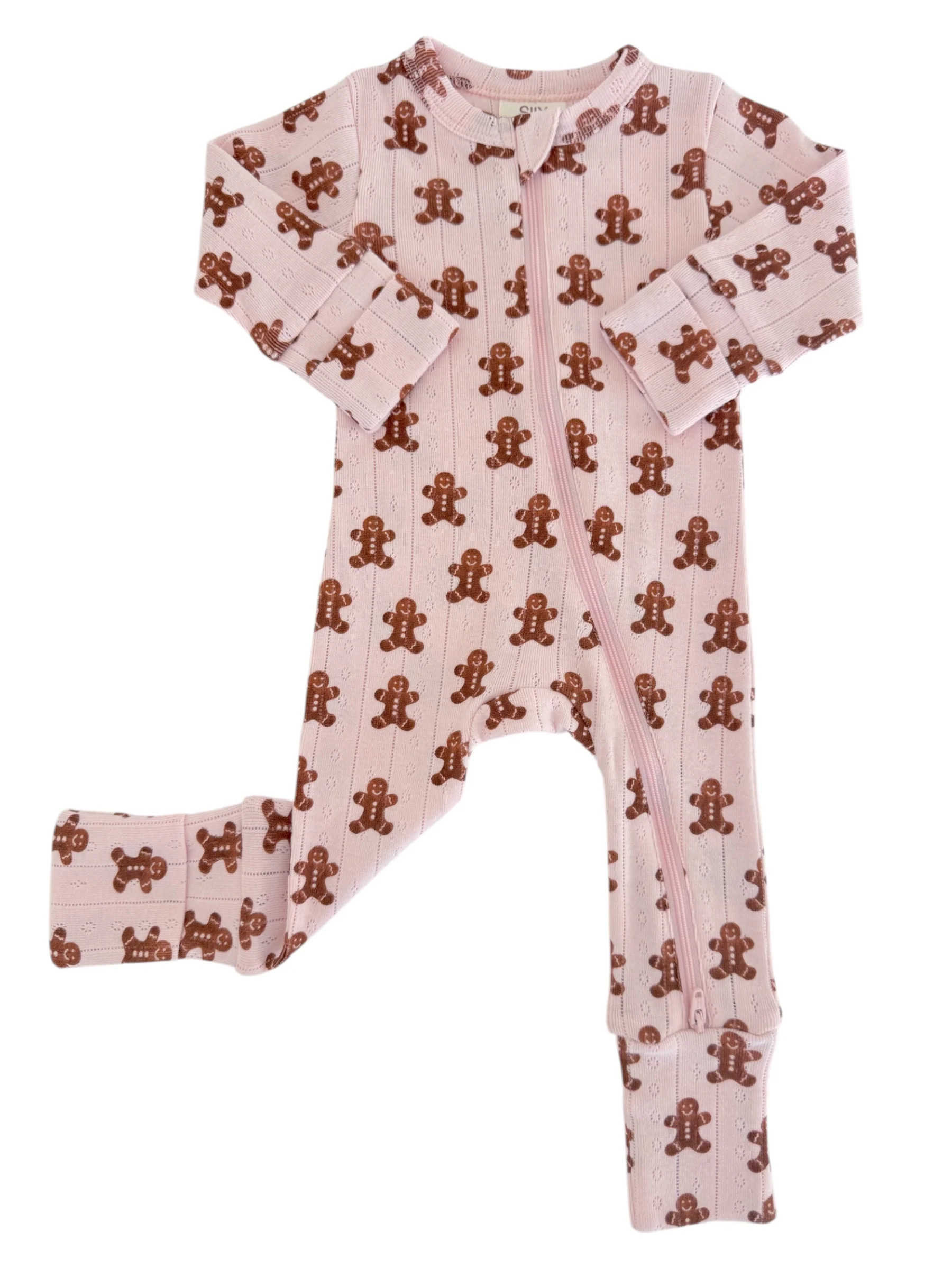 Blush Gingerbread / Organic Pointelle 2-Way Zip Romper - Image 2