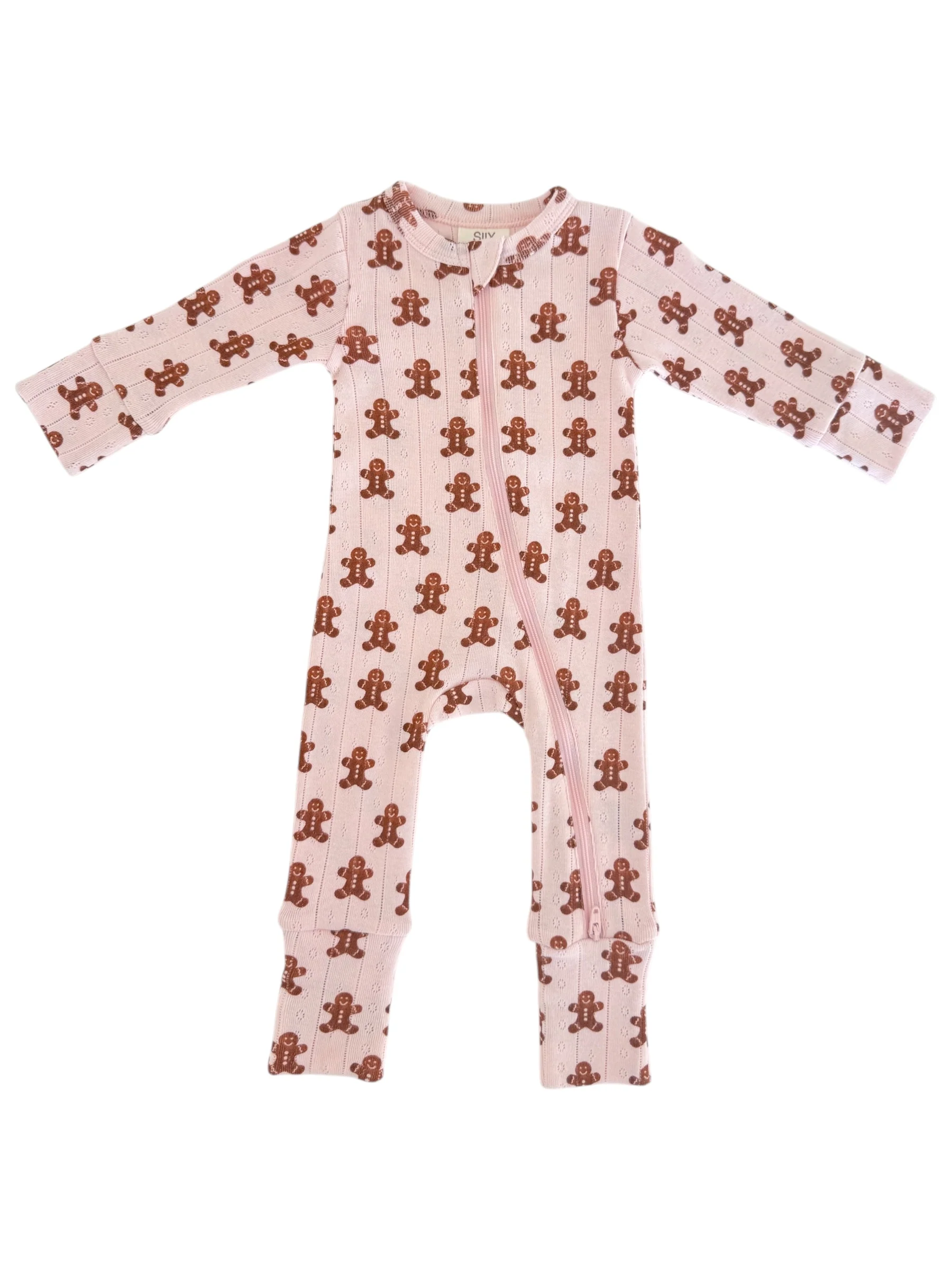 Blush Gingerbread / Organic Pointelle 2-Way Zip Romper - Image 3