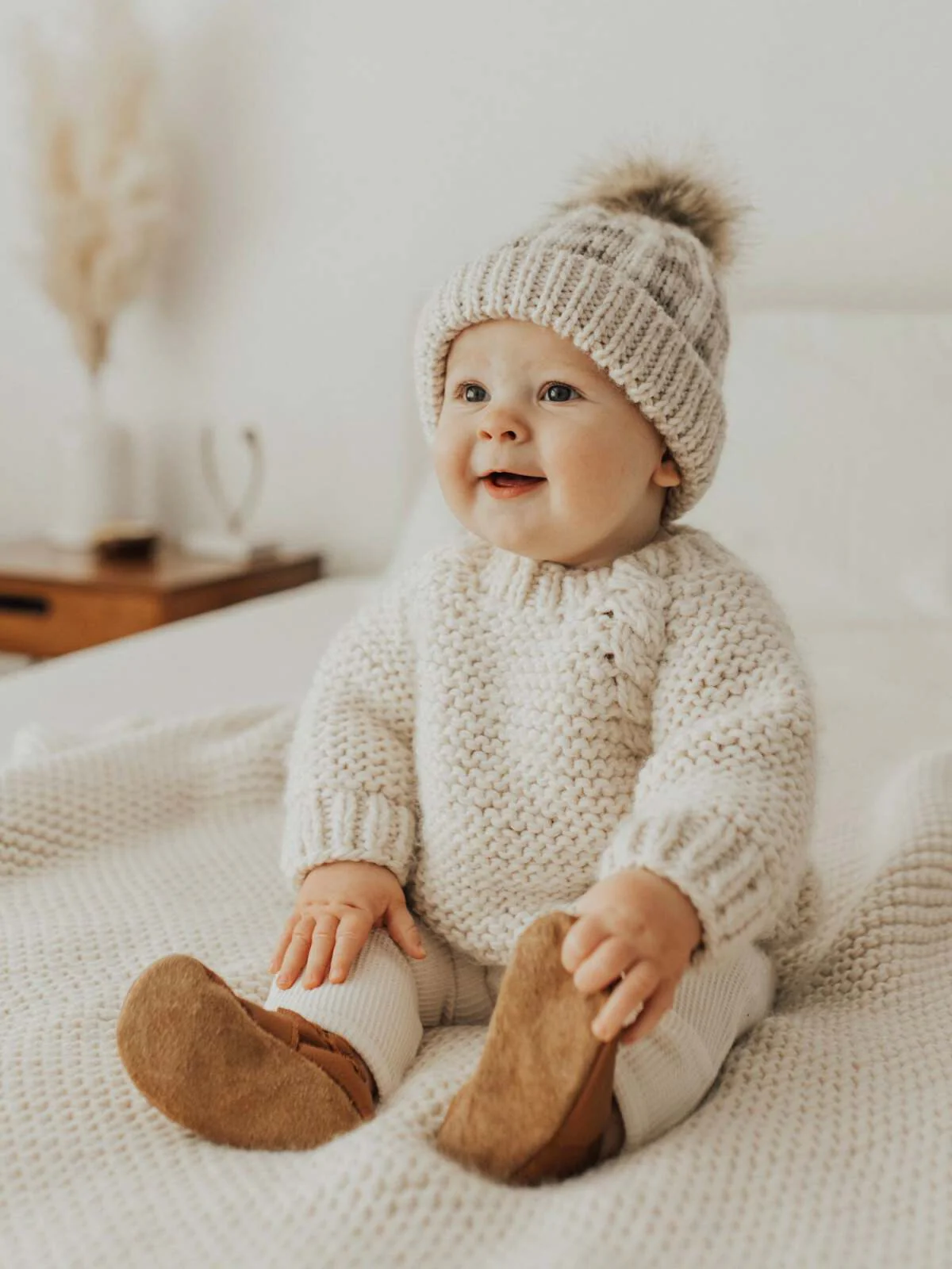 Buffalo Check Fur Pom Hat, Pebble - Image 2