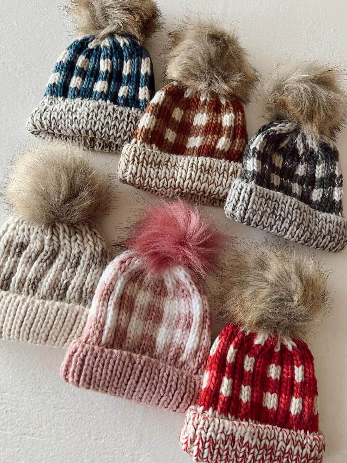 Buffalo Check Fur Pom Hat, Pebble - Image 4