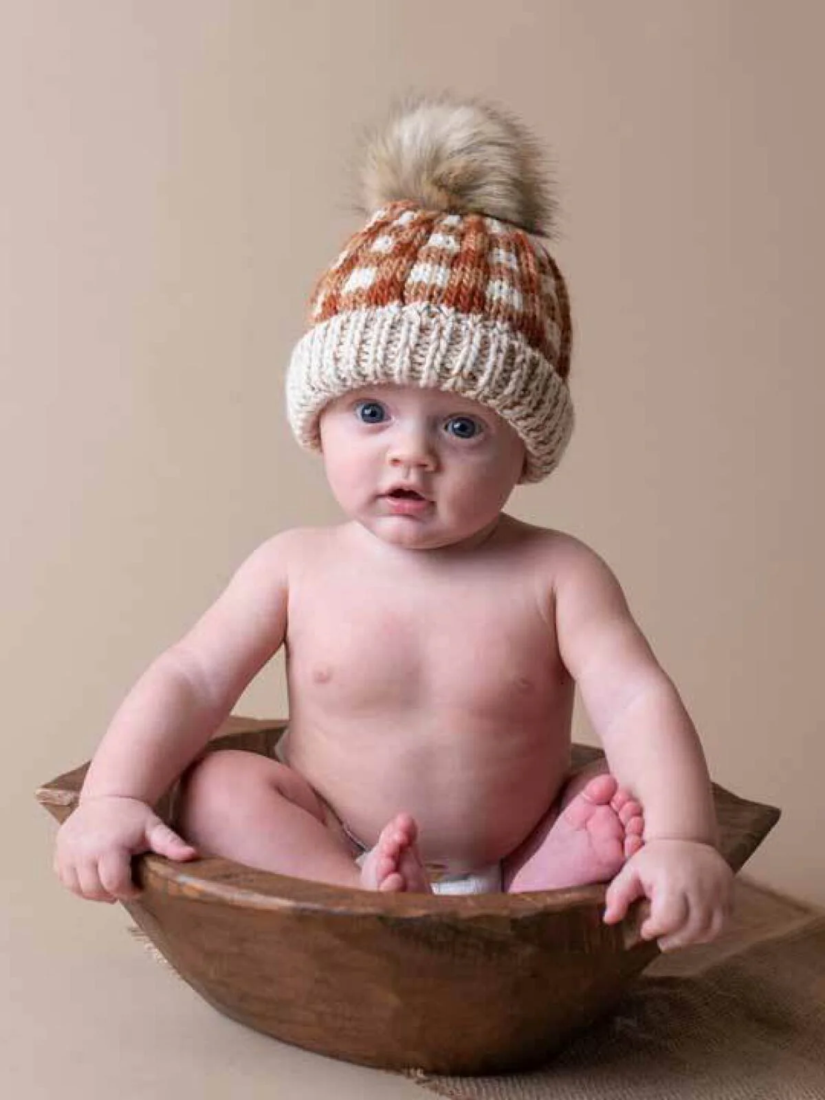Buffalo Check Fur Pom Hat, Sienna - Image 4