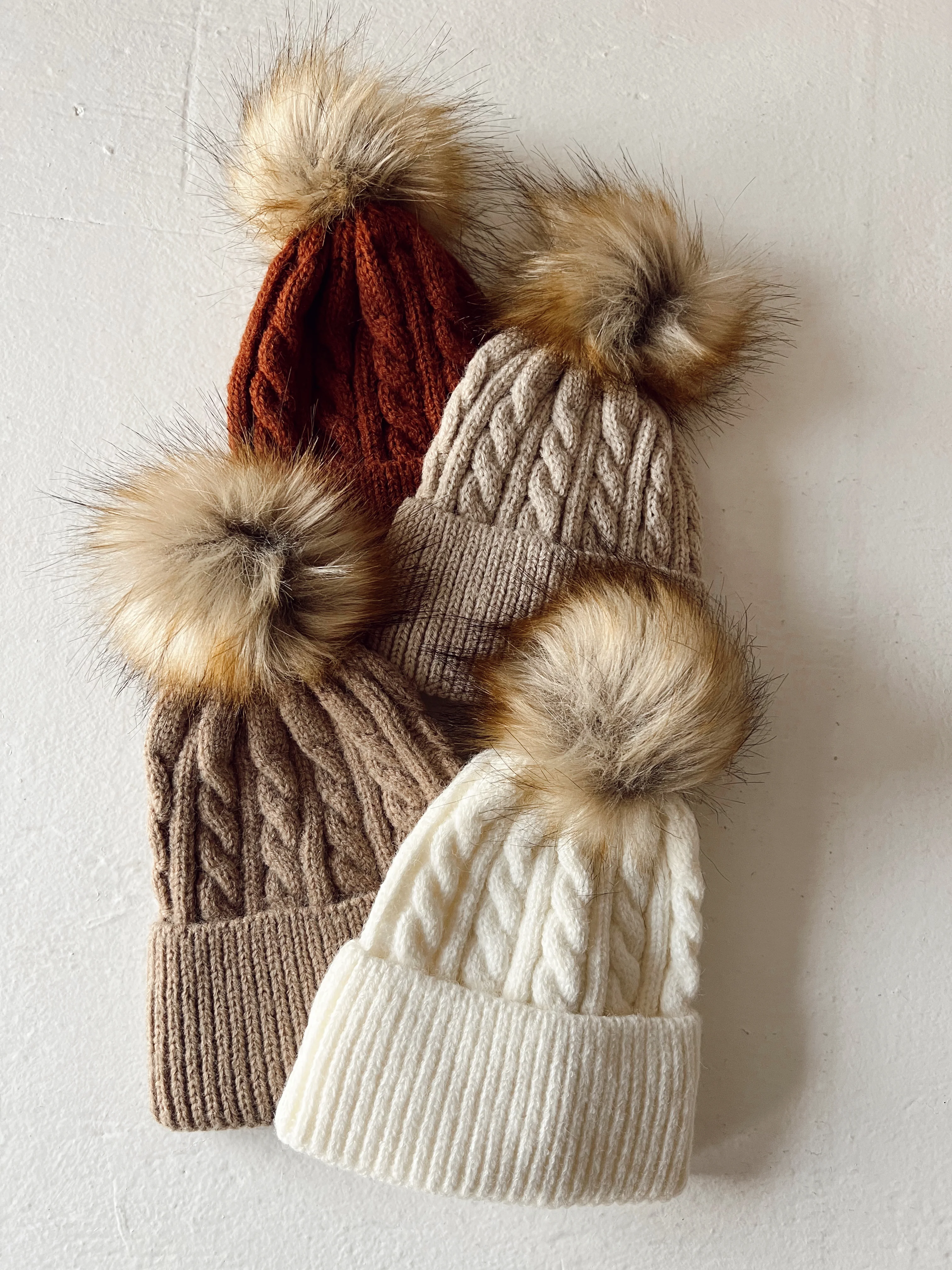 Cable Knit Fur Pom Hat, Oak - Image 2
