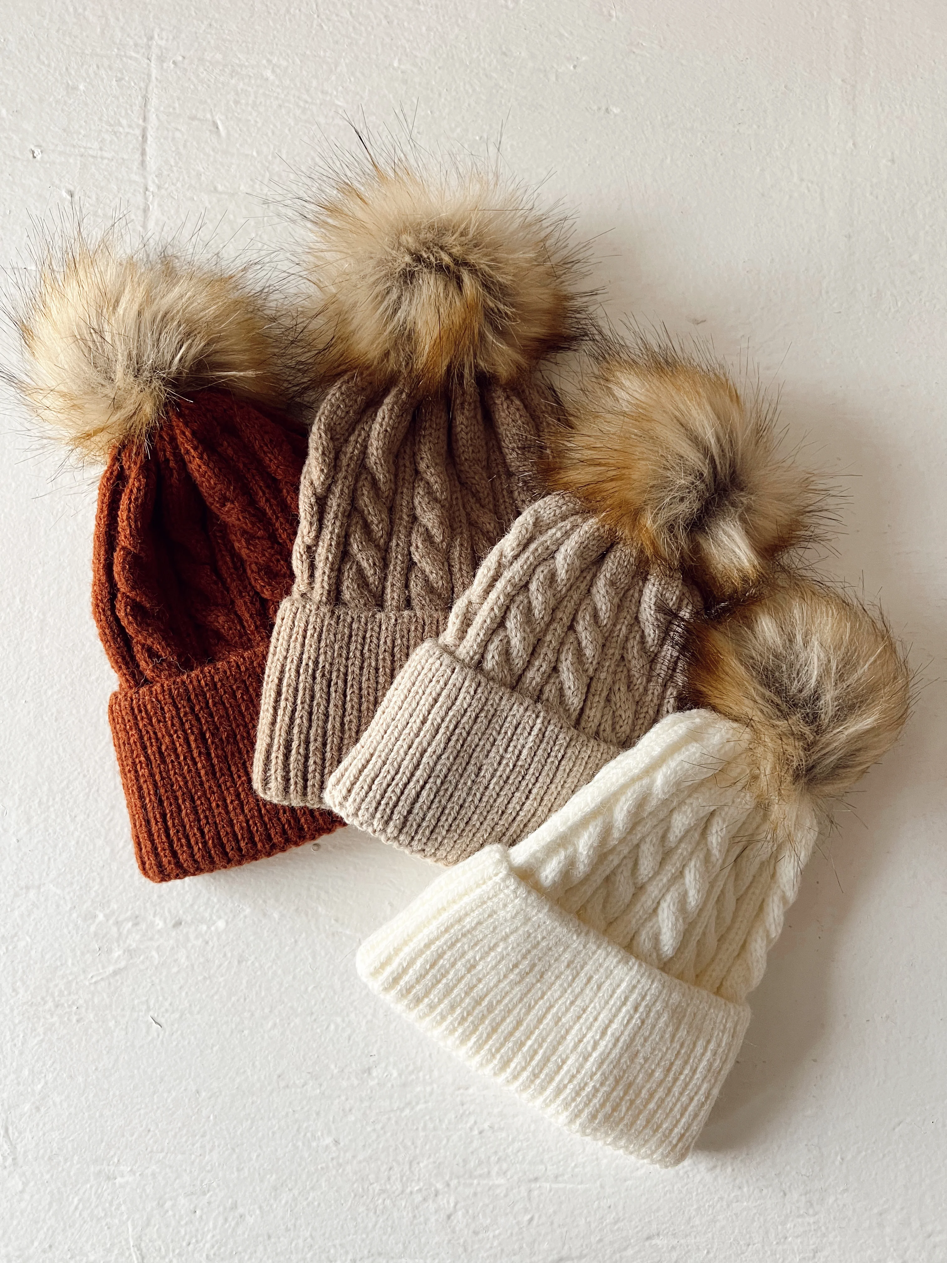 Cable Knit Fur Pom Hat, Oak - Image 5