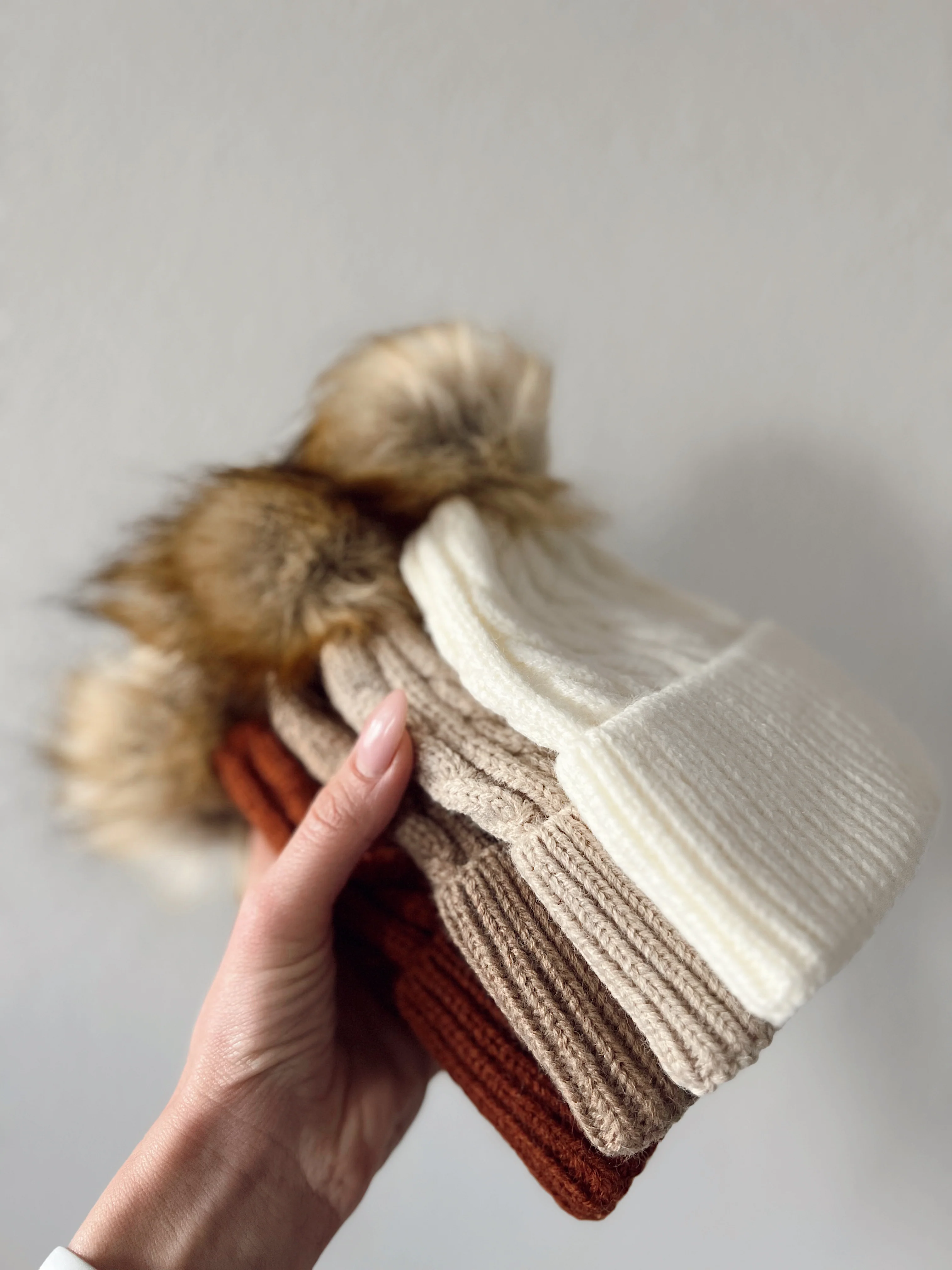 Cable Knit Fur Pom Hat, Timber - Image 5