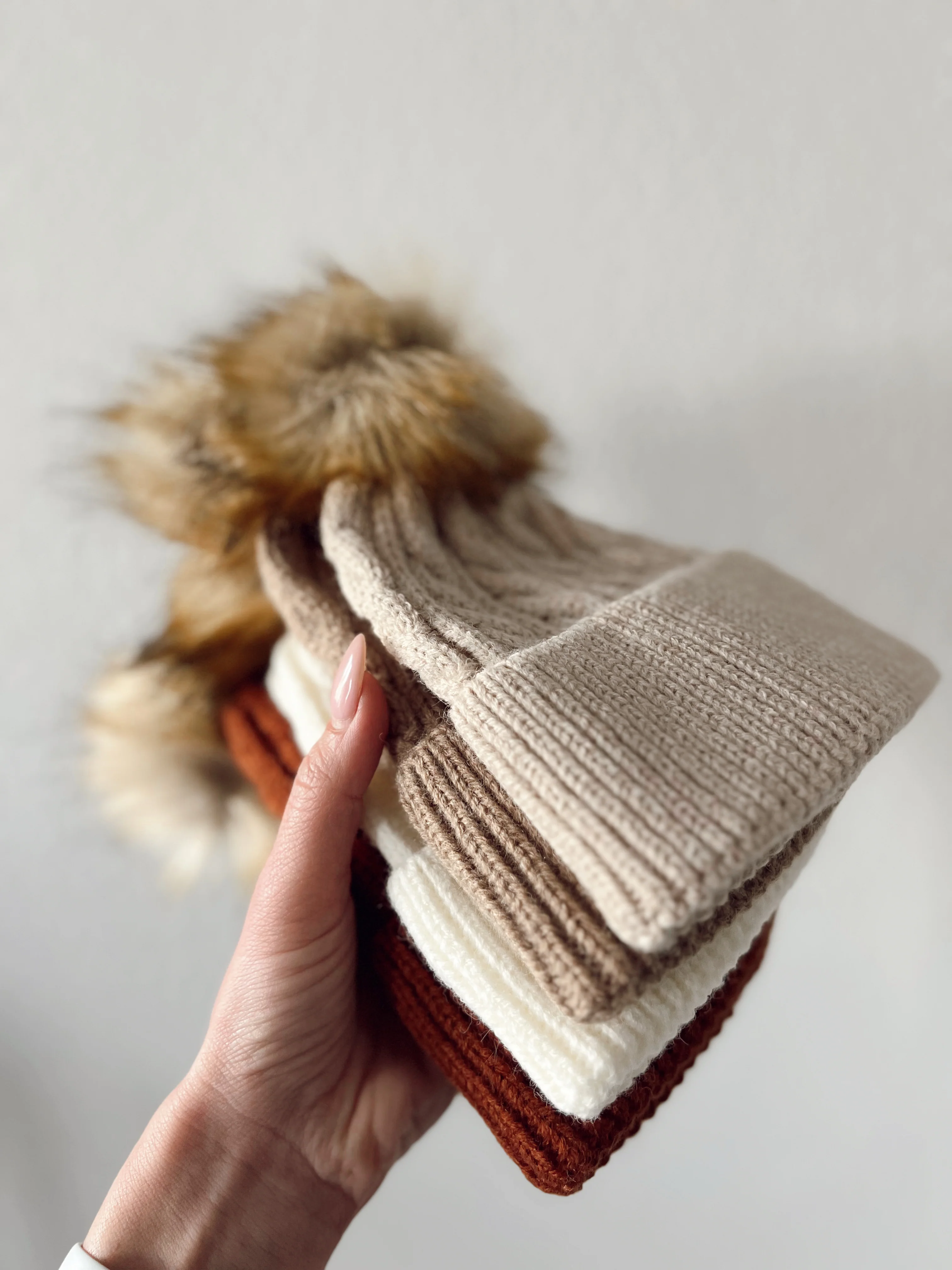 Cable Knit Fur Pom Hat, Walnut - Image 3