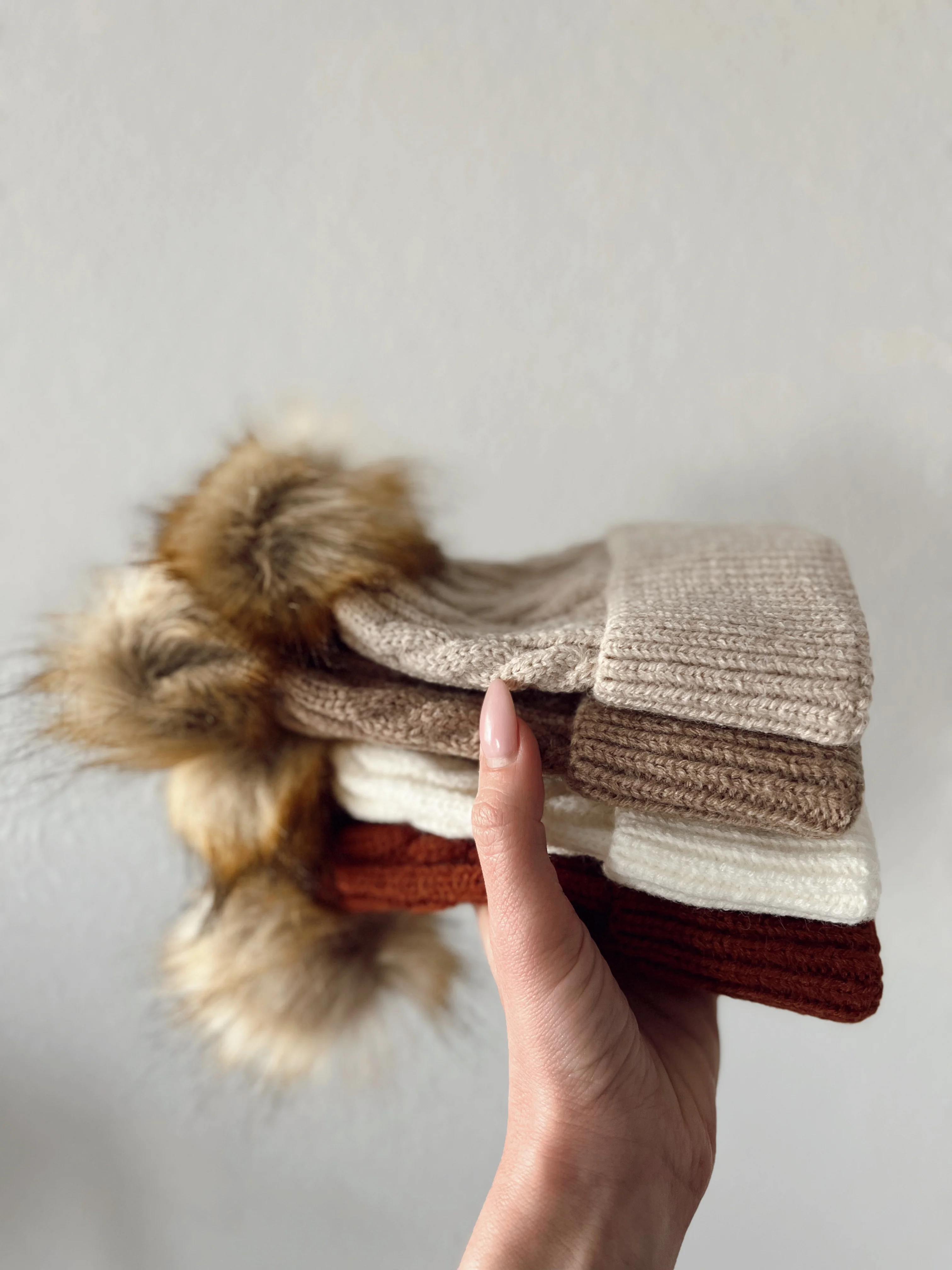 Cable Knit Fur Pom Hat, Walnut - Image 5