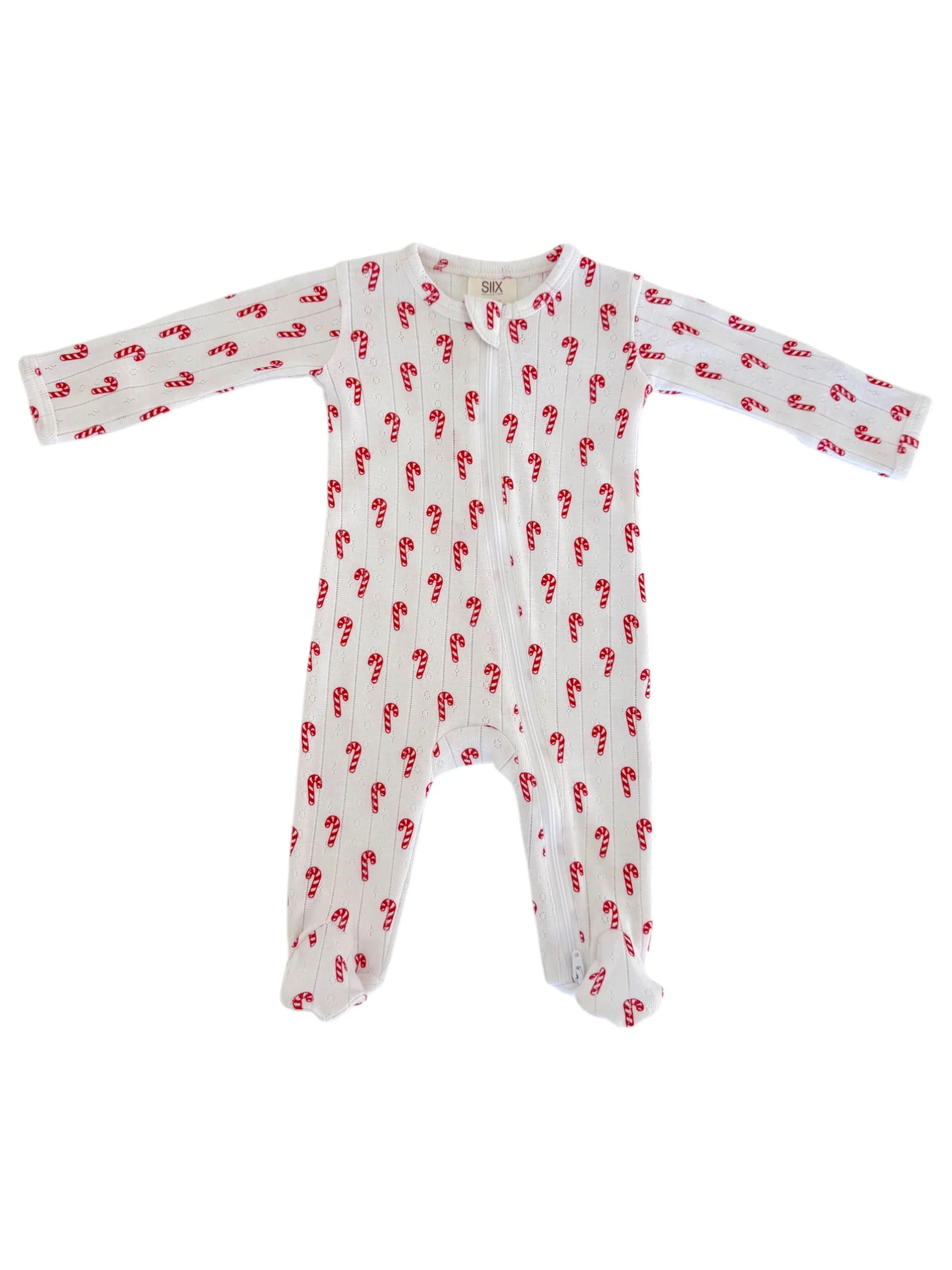 Candy Cane / Organic Pointelle 2-Way Zip Footie - Image 3