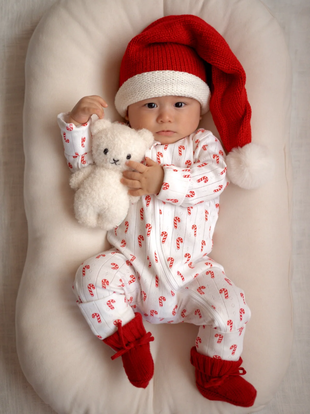 Candy Cane / Organic Pointelle 2-Way Zip Romper