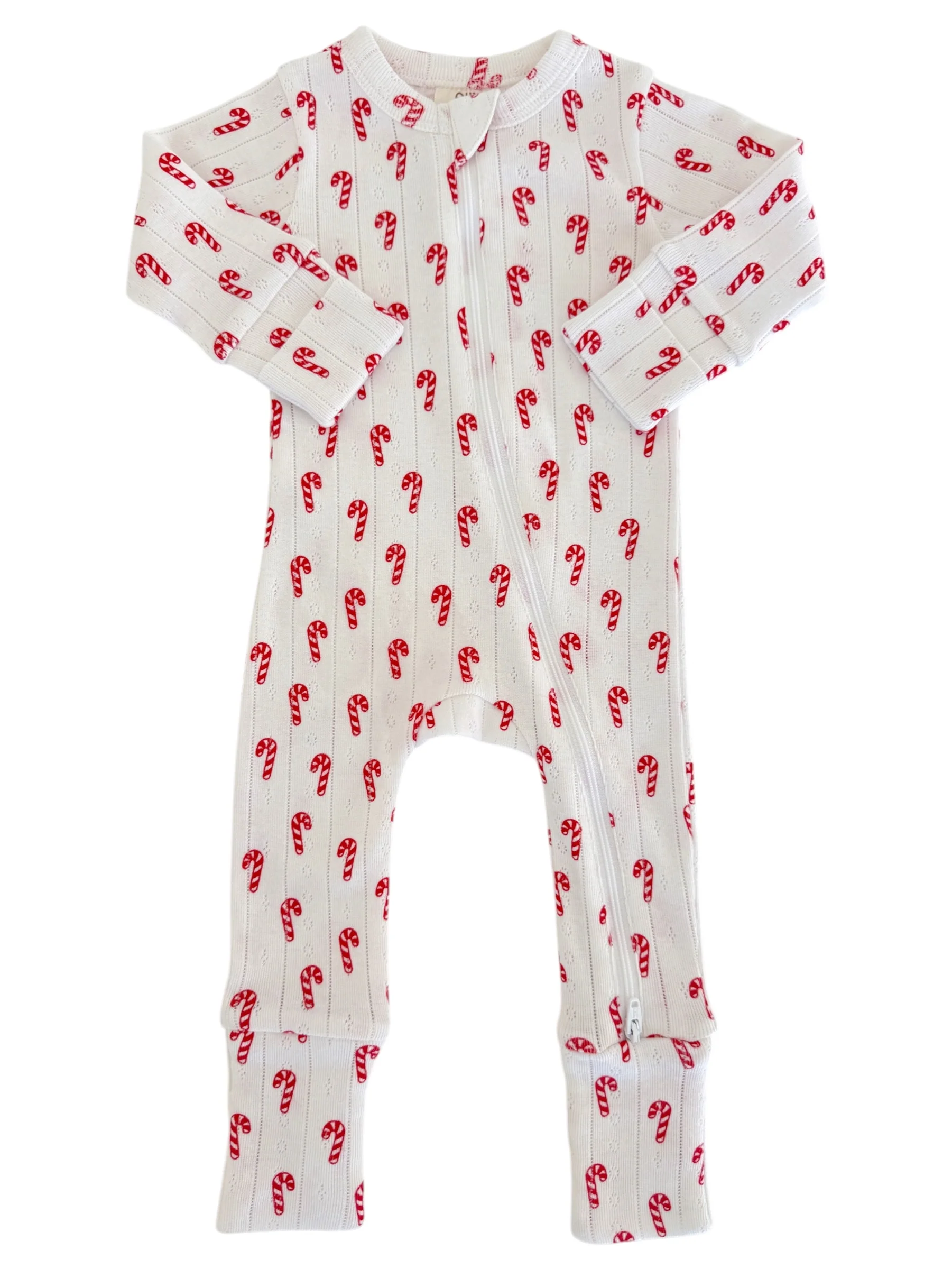 Candy Cane / Organic Pointelle 2-Way Zip Romper - Image 3