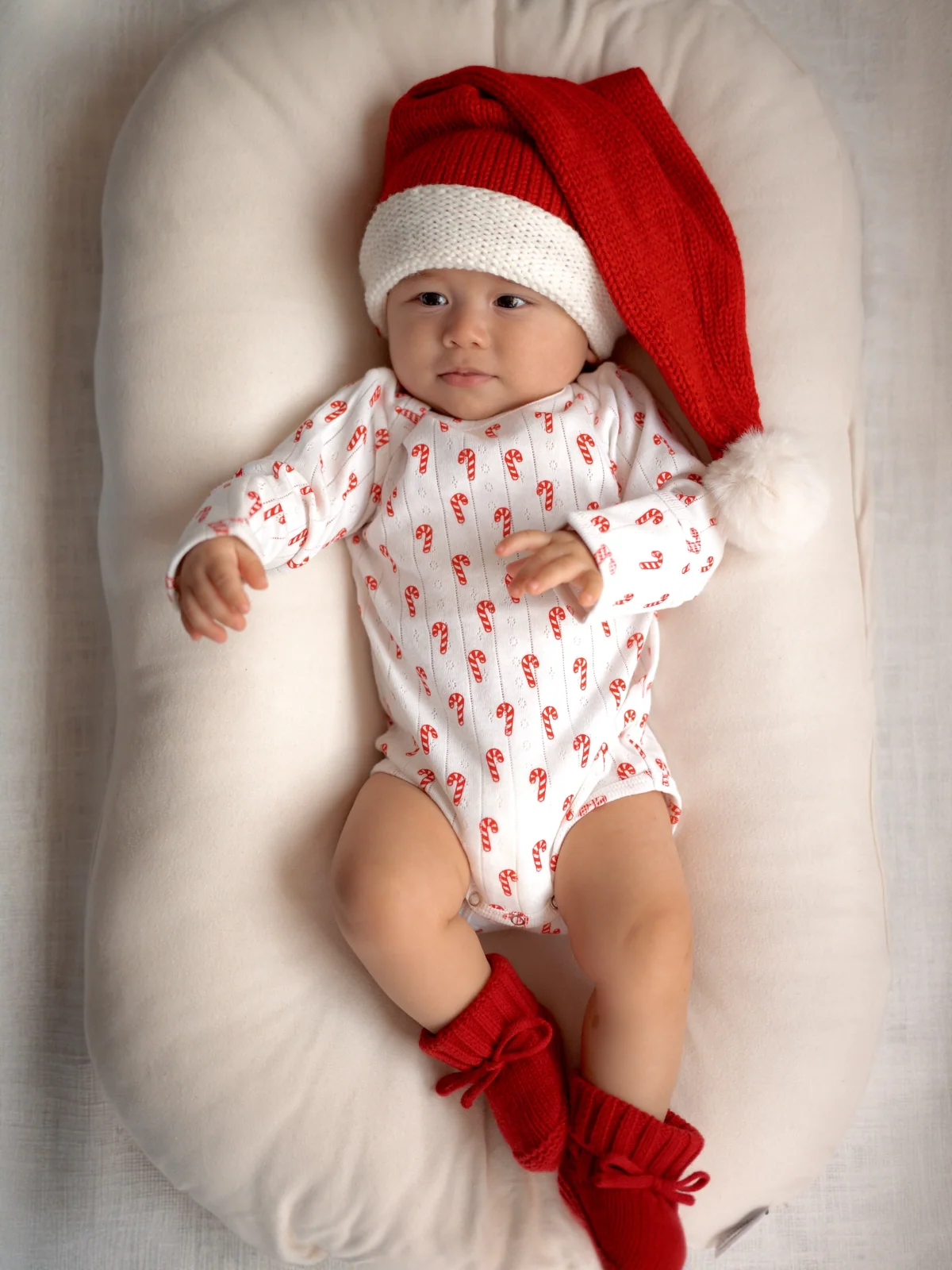 Candy Cane / Organic Pointelle Long Sleeve Bodysuit