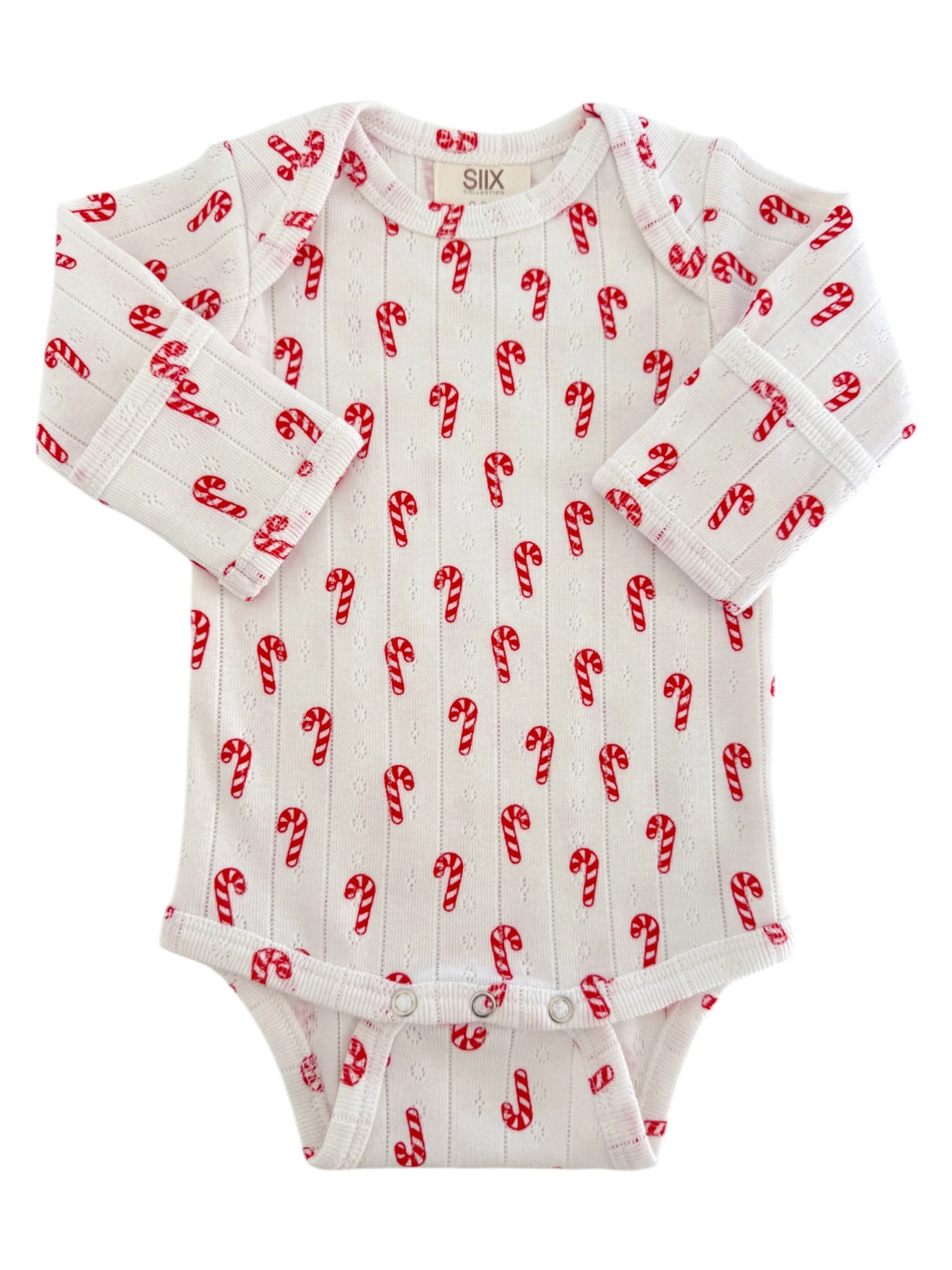 Candy Cane / Organic Pointelle Long Sleeve Bodysuit - Image 2