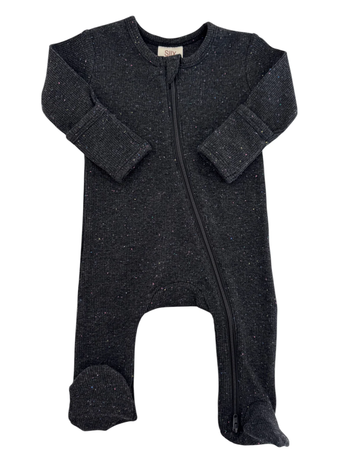 Charcoal Speckle / Ribbed 2-Way Zip Footie - Image 2
