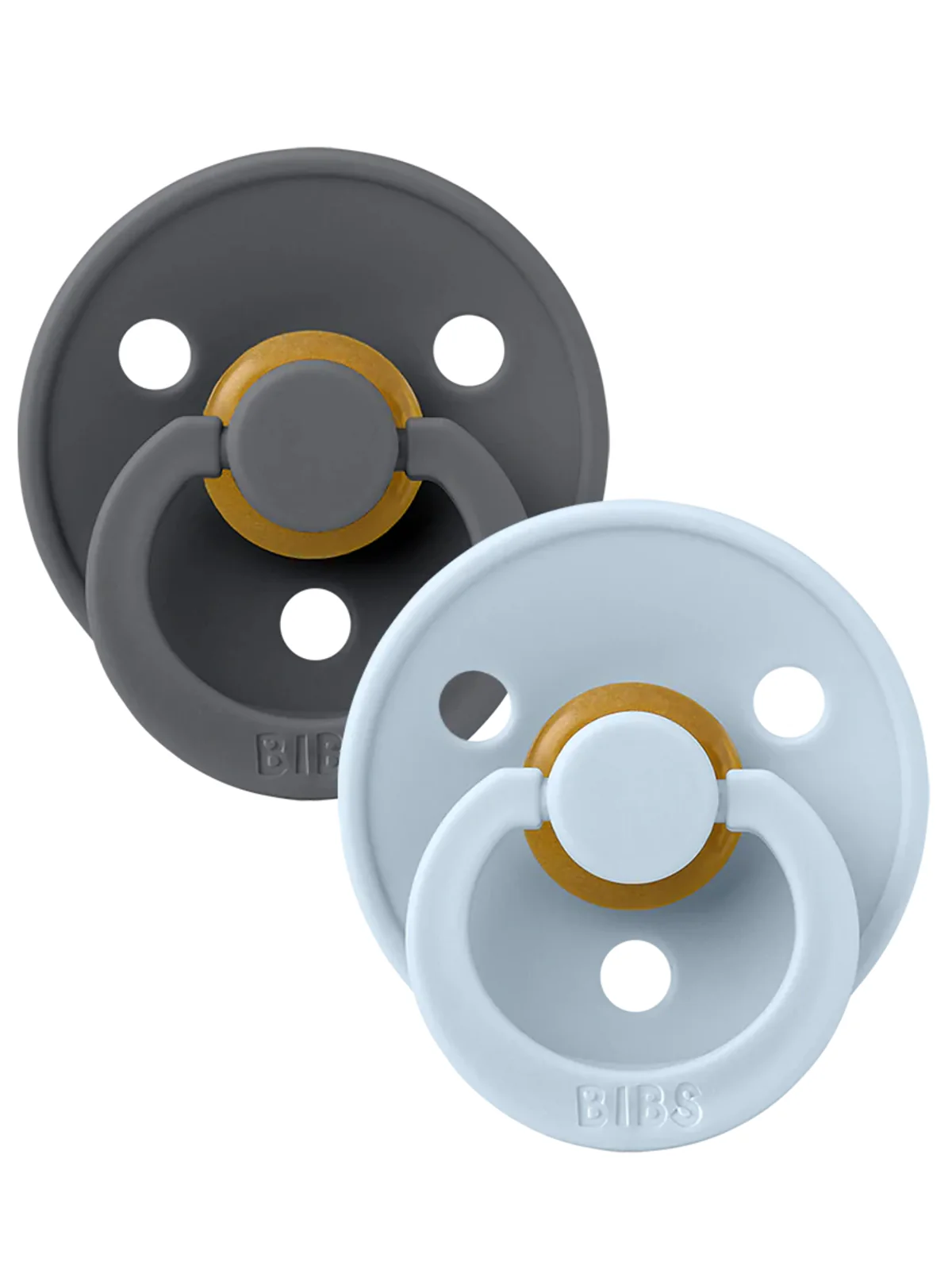 Colour Round Natural Rubber Latex Pacifier 2 Pack, Iron/Baby Blue