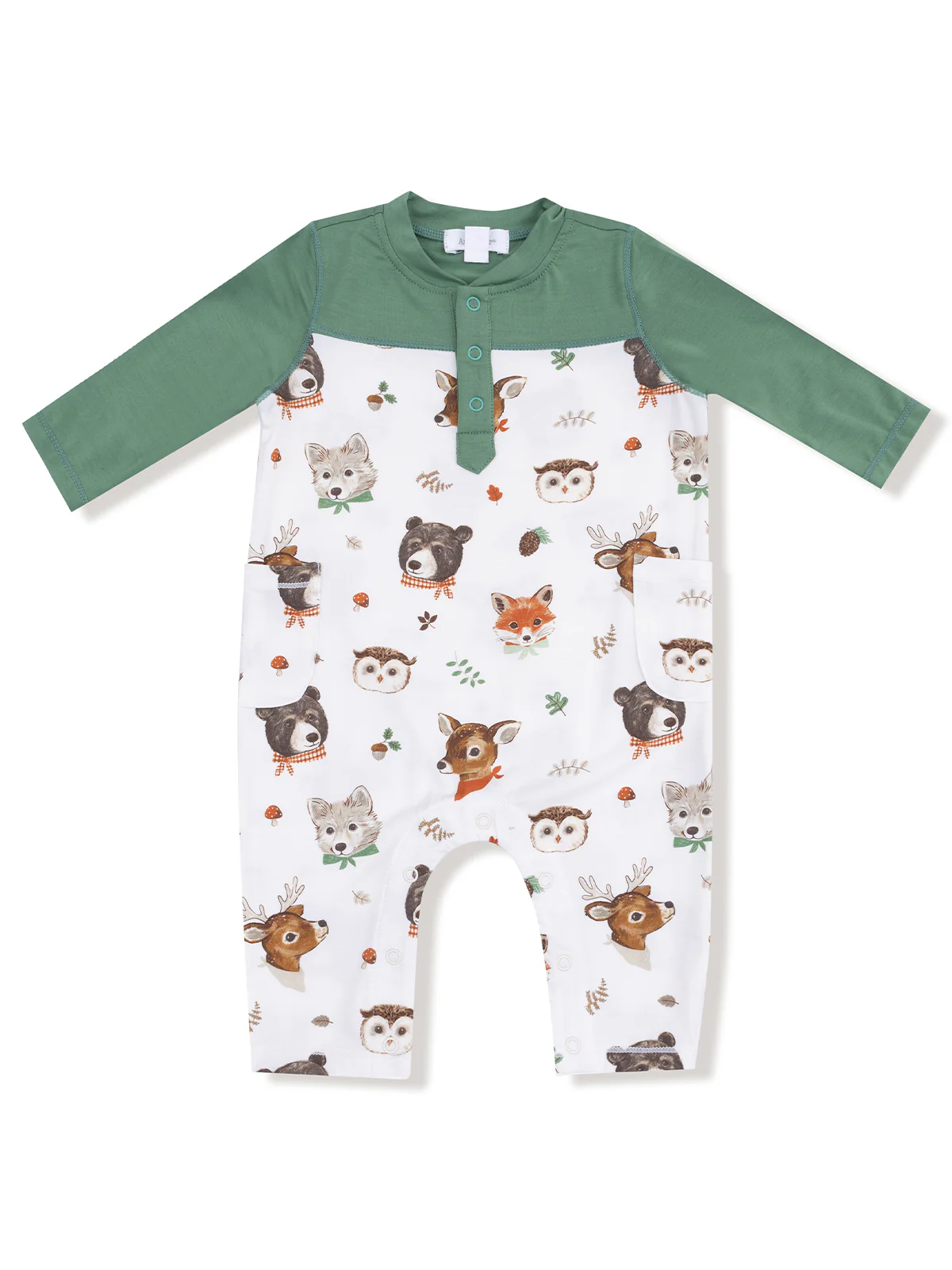 Contrast Sleeve Romper, Woodland Animal Faces