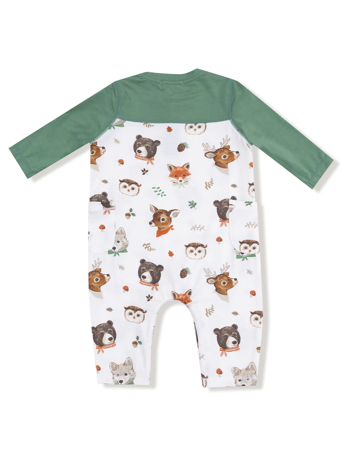 Contrast Sleeve Romper, Woodland Animal Faces - Image 2