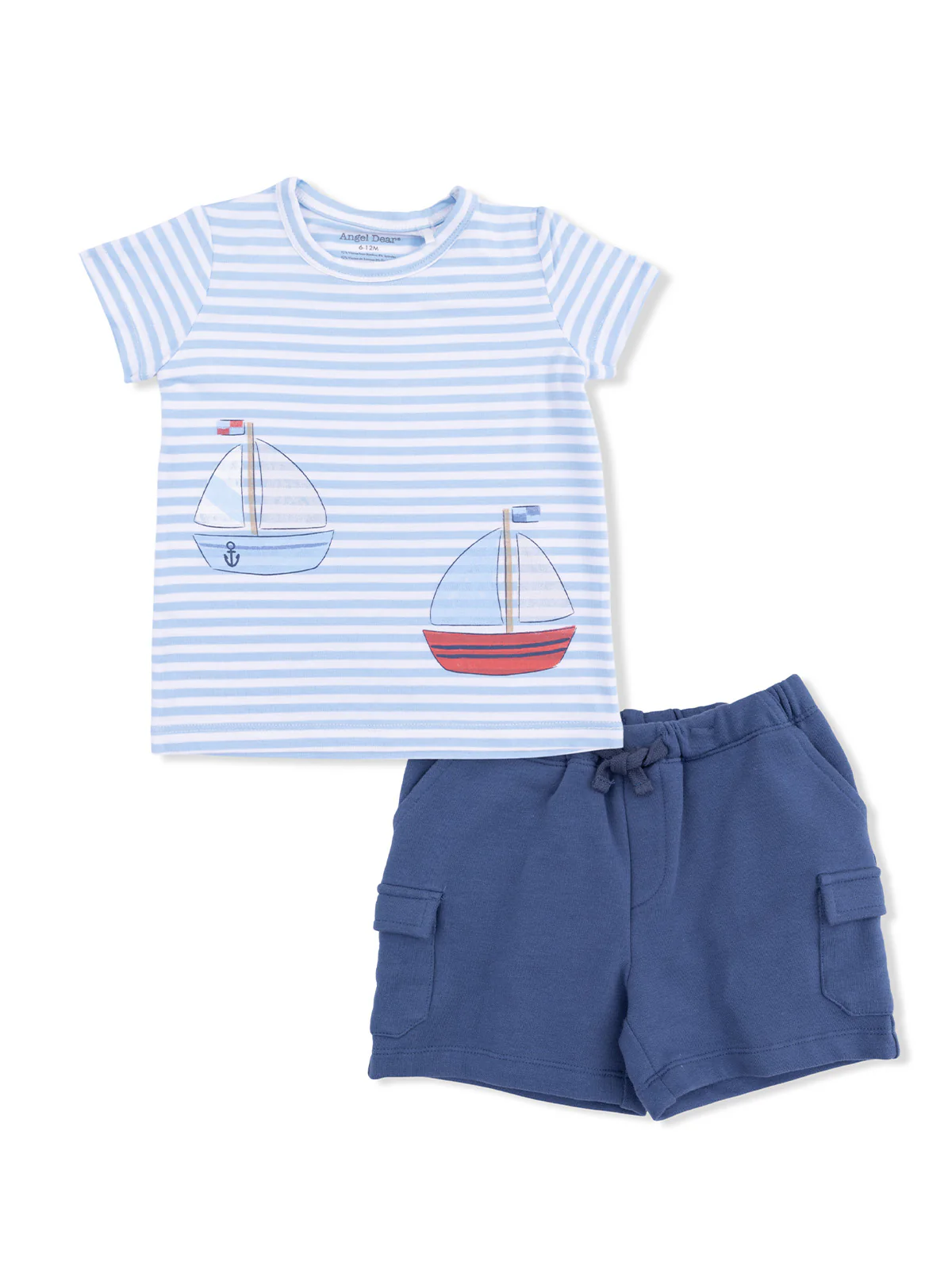 Crew Neck Tee & Cargo Short, Bubbly Sailboat Stripe - Image 2