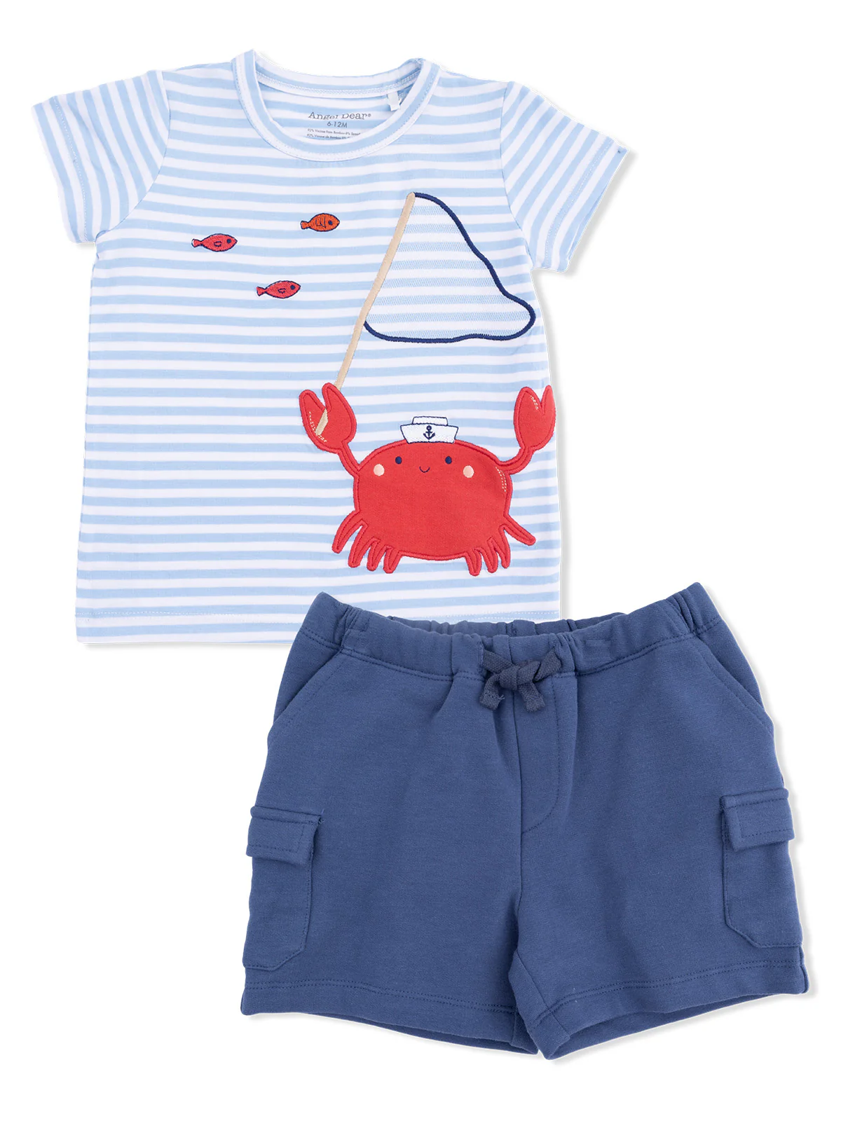Crew Neck Tee & Cargo Short, Sailor Sea Creatures Appliqués