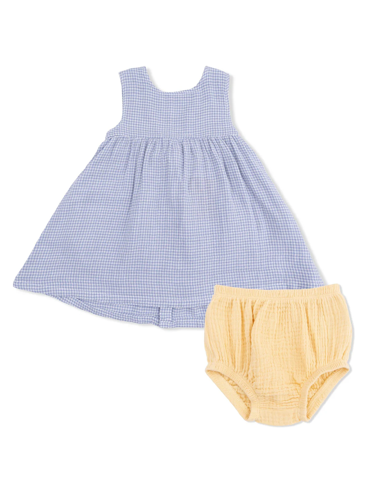 Dress with Bow & Bloomer, Micro Gingham Blue
