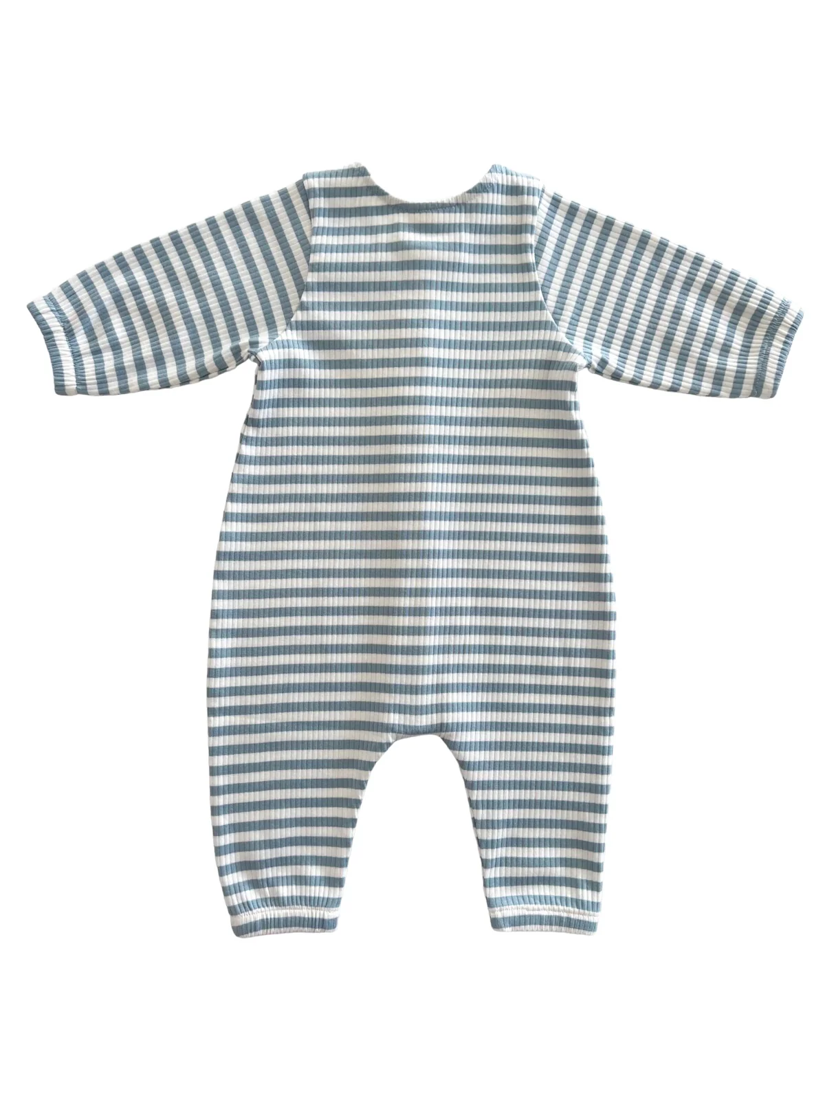Dusty Blue Stripe / Organic Ribbed Long Sleeve Bay Jumpsuit - Image 3