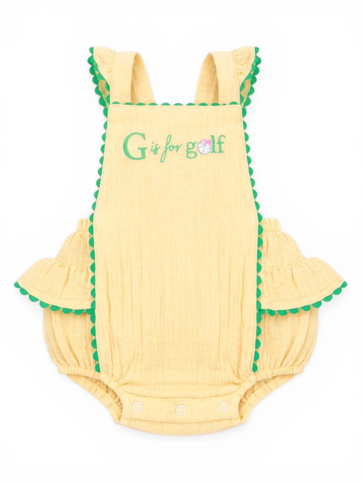 Embroidered Ric Rac Ruffle Sunsuit, G is for Golf - Image 2