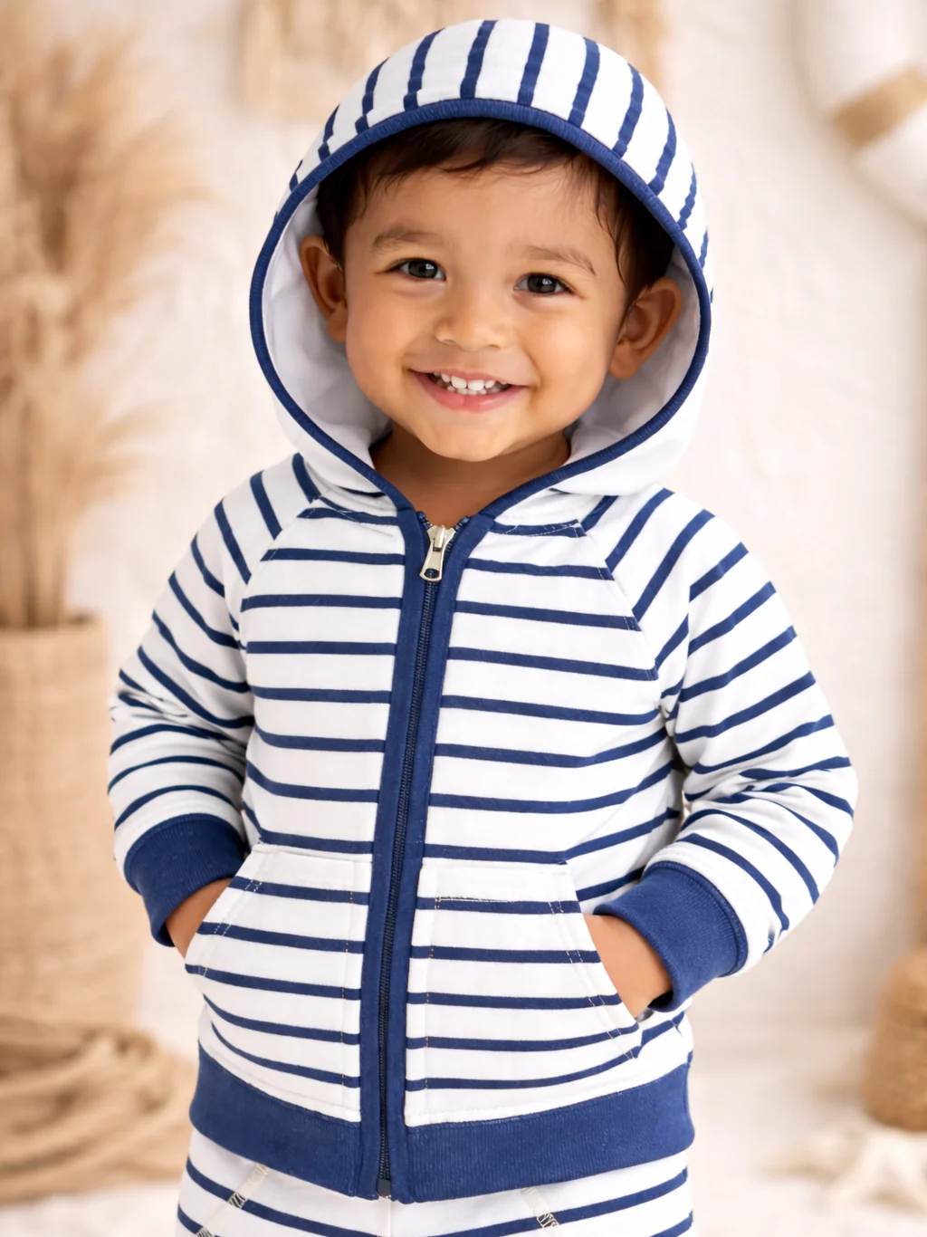 French Terry Zip Hoodie, Oceana Stripe