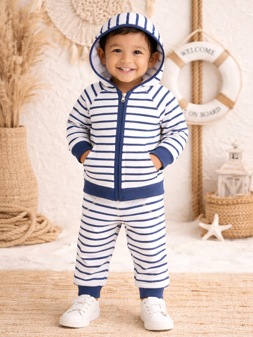 French Terry Jogger Pant, Oceana Stripe