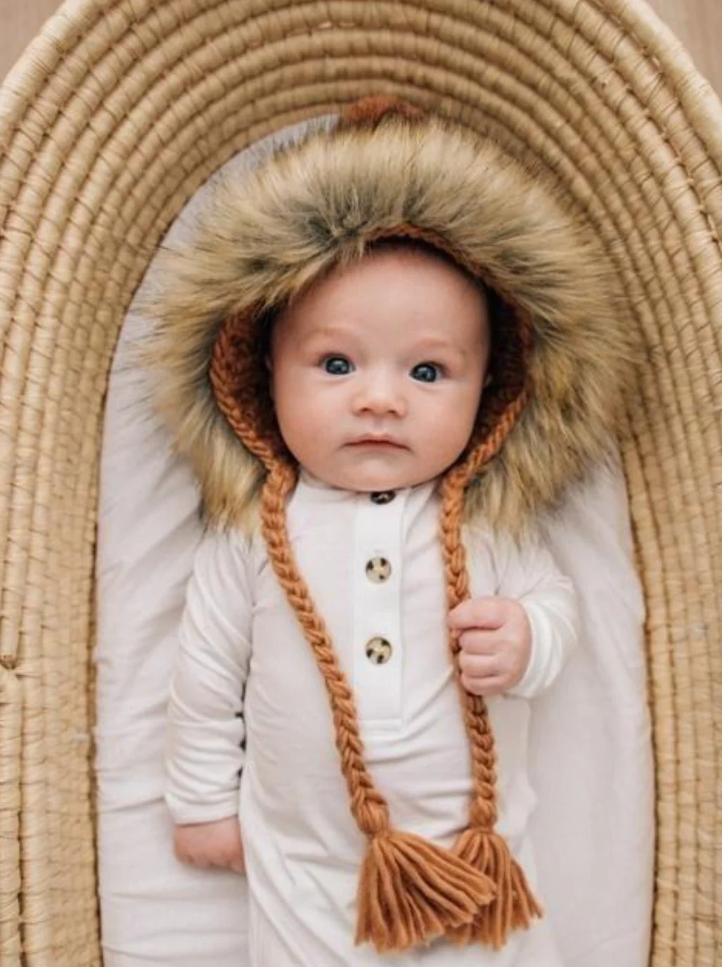 Fur Trimmed Bonnet, Pecan - Image 2