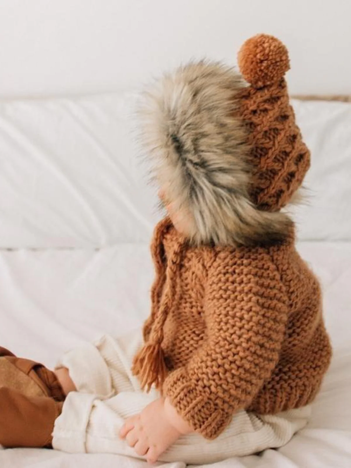 Fur Trimmed Bonnet, Pecan - Image 3