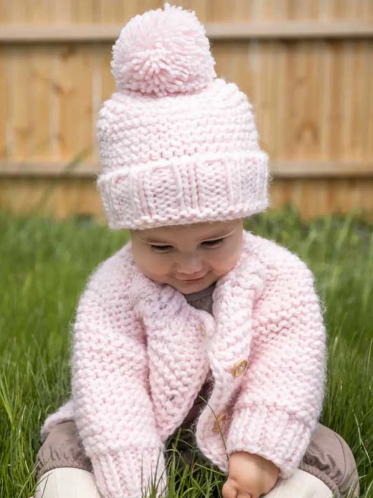 Garter Stitch Cardigan Sweater, Blush Pink - Image 3