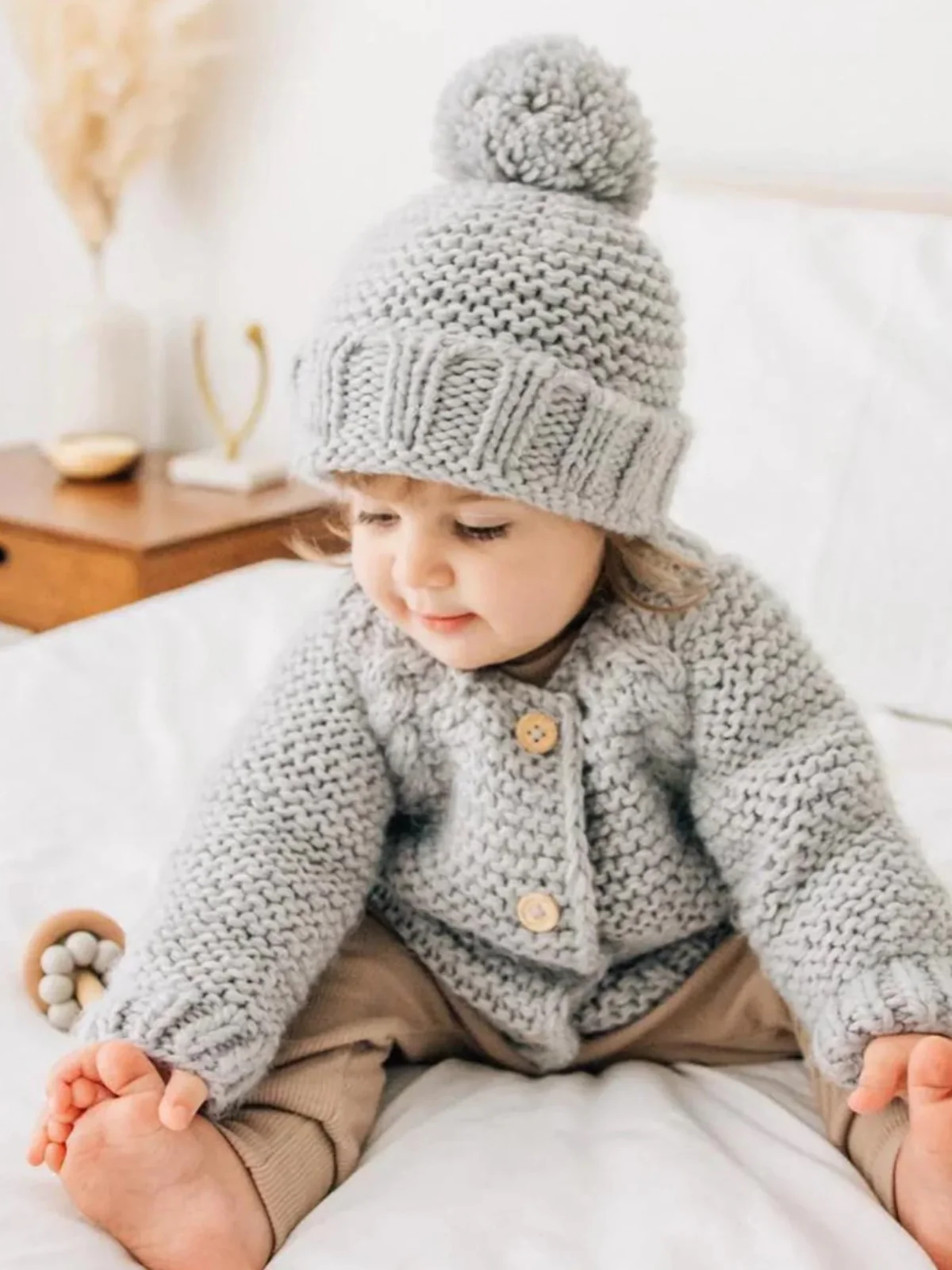 Garter Stitch Cardigan Sweater, Ice Grey - Image 3
