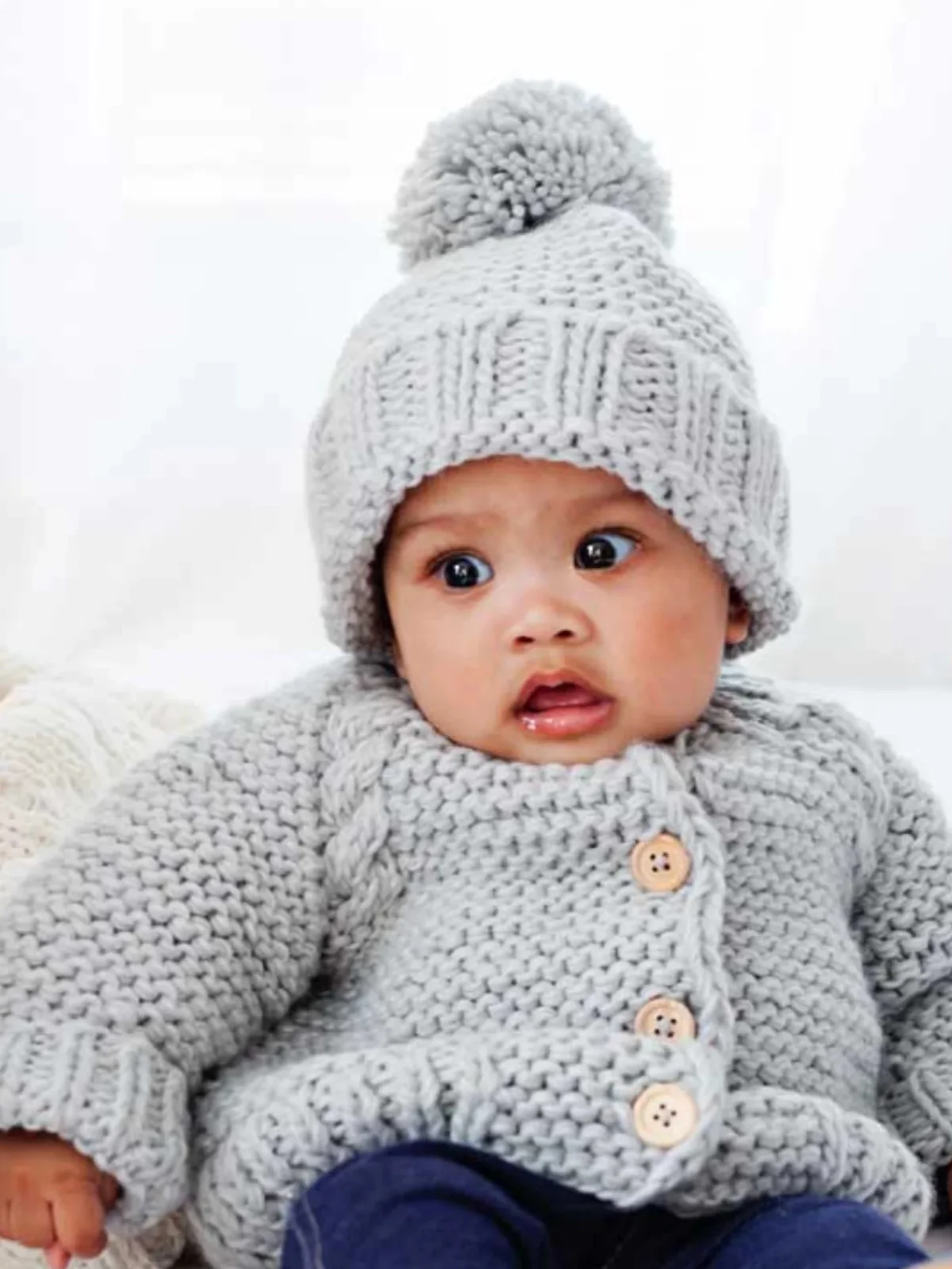 Garter Stitch Cardigan Sweater, Ice Grey - Image 5