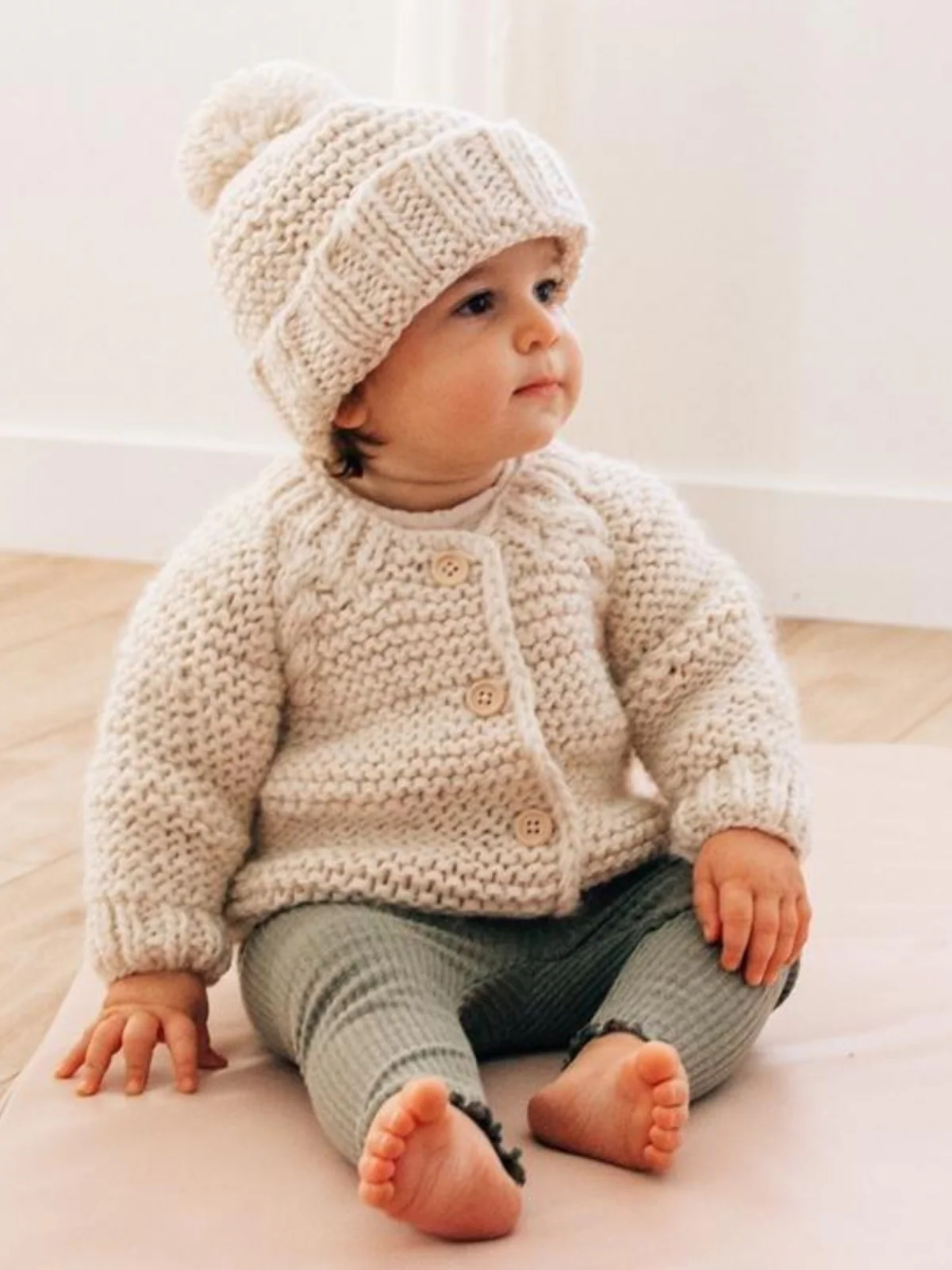 Garter Stitch Cardigan Sweater, Natural - Image 4