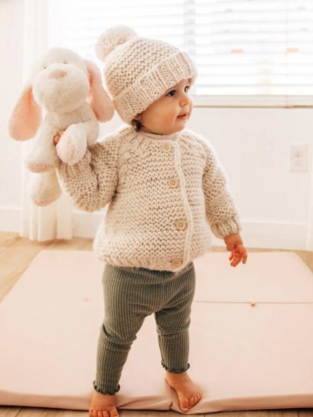 Garter Stitch Cardigan Sweater, Natural - Image 6