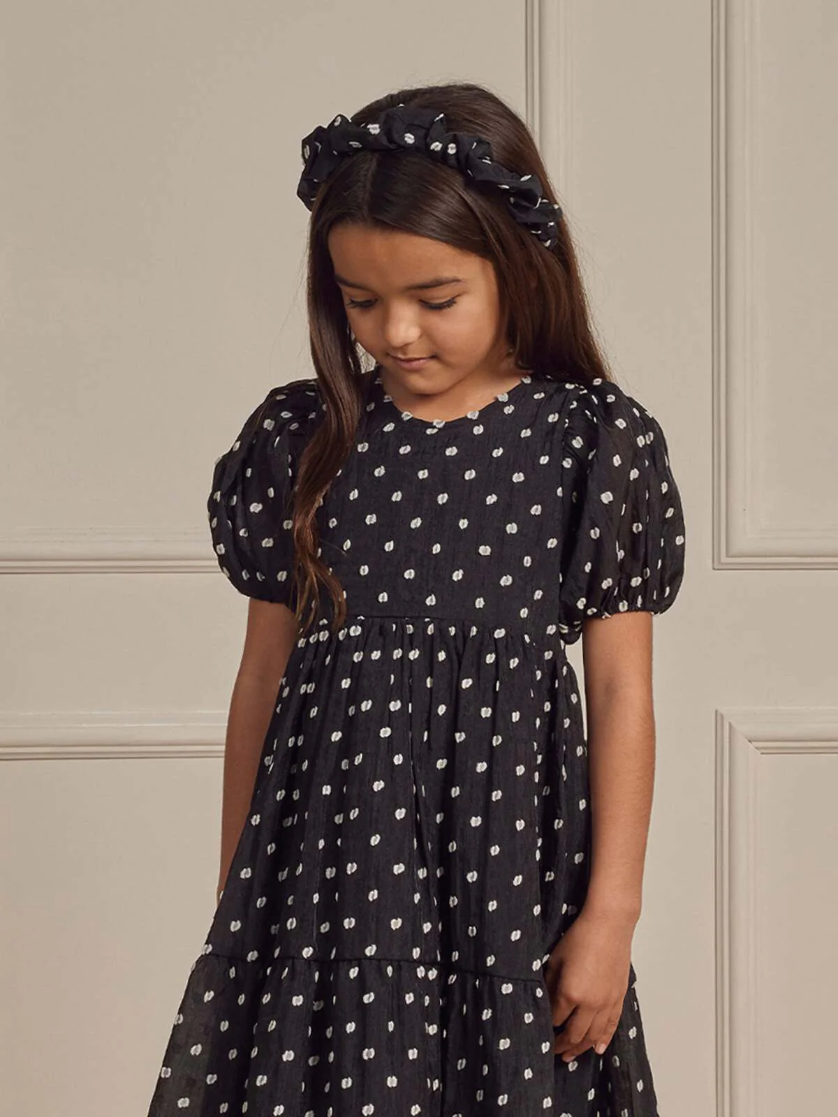 Gathered Headband, Black & Ivory Dot - Image 2