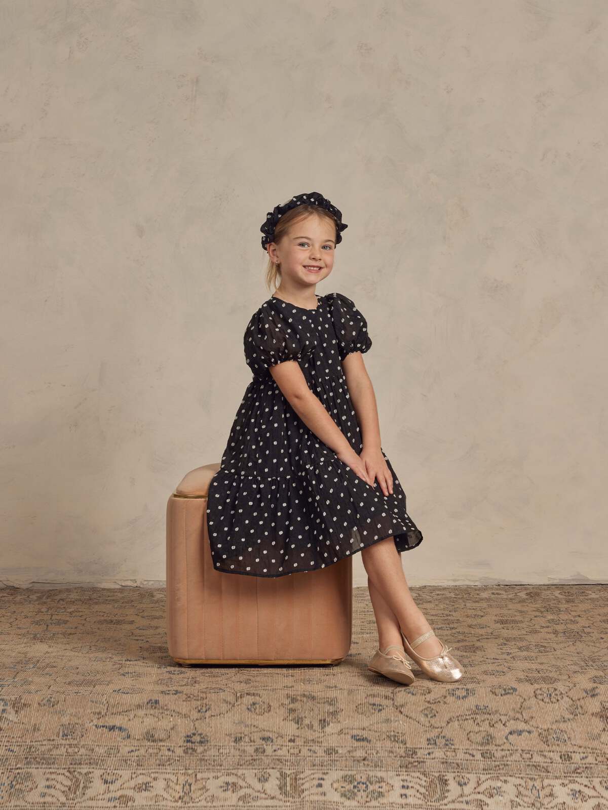 Gathered Headband, Black & Ivory Dot - Image 4