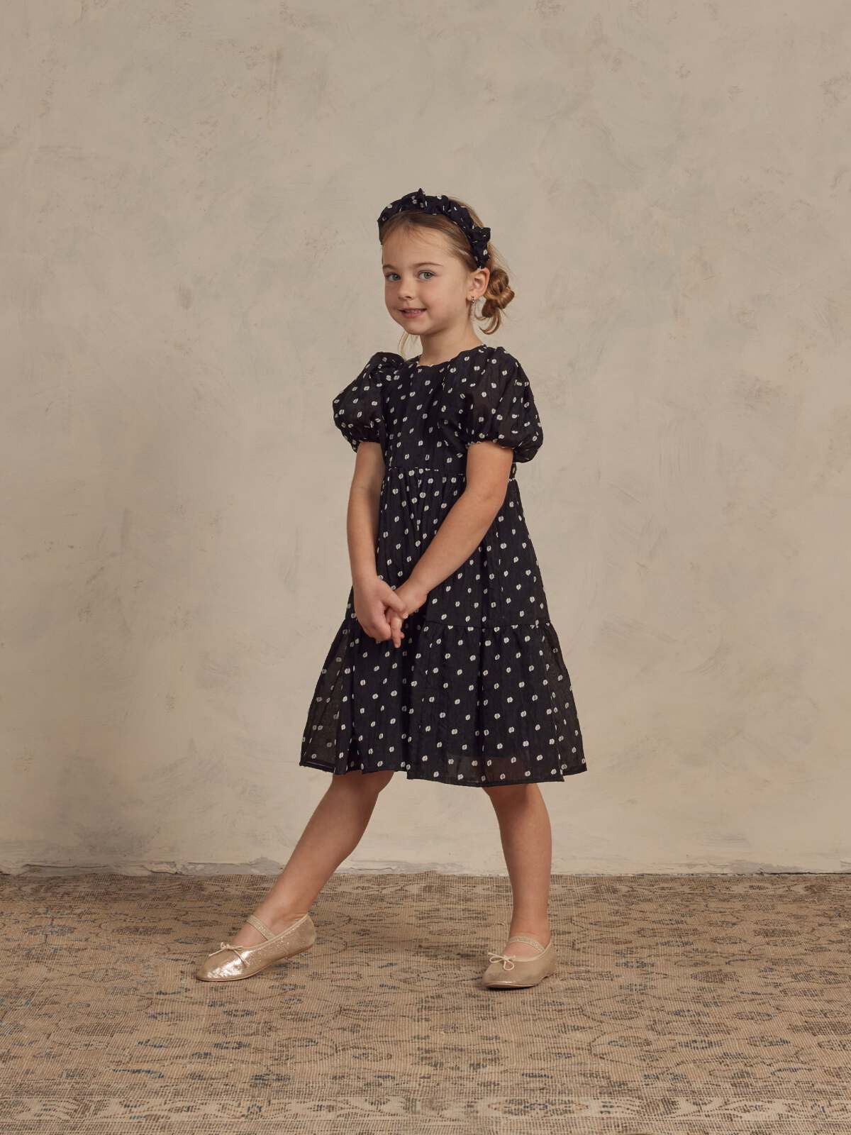 Gathered Headband, Black & Ivory Dot - Image 5