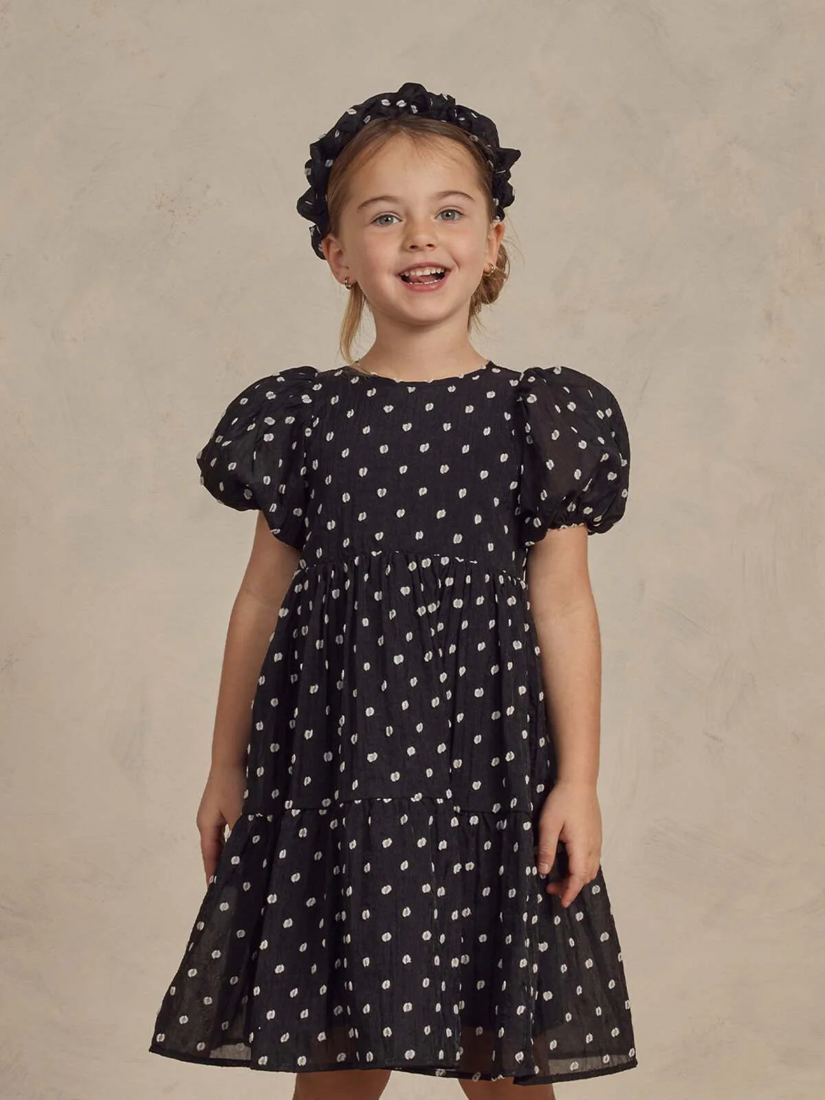 Gathered Headband, Black & Ivory Dot - Image 6