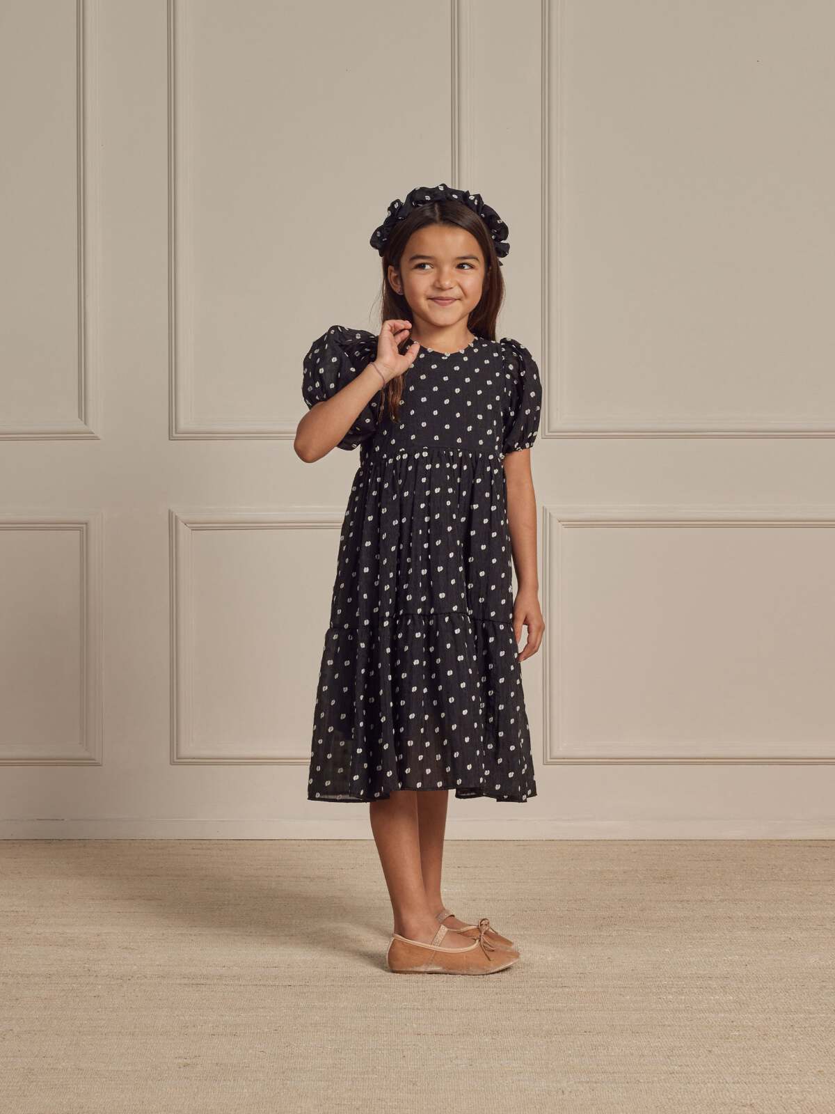 Gathered Headband, Black & Ivory Dot - Image 8