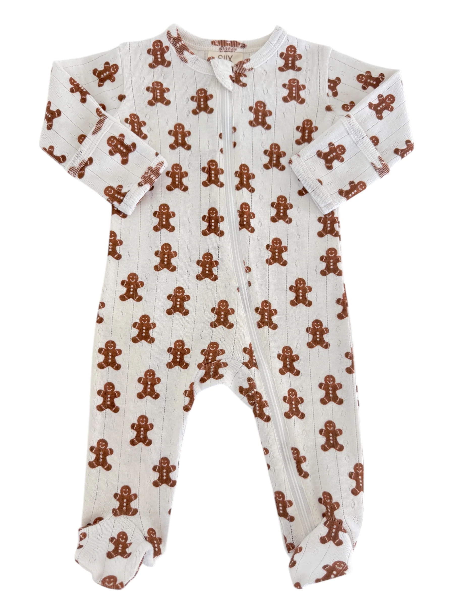 Gingerbread / Organic Pointelle 2-Way Zip Footie - Image 2