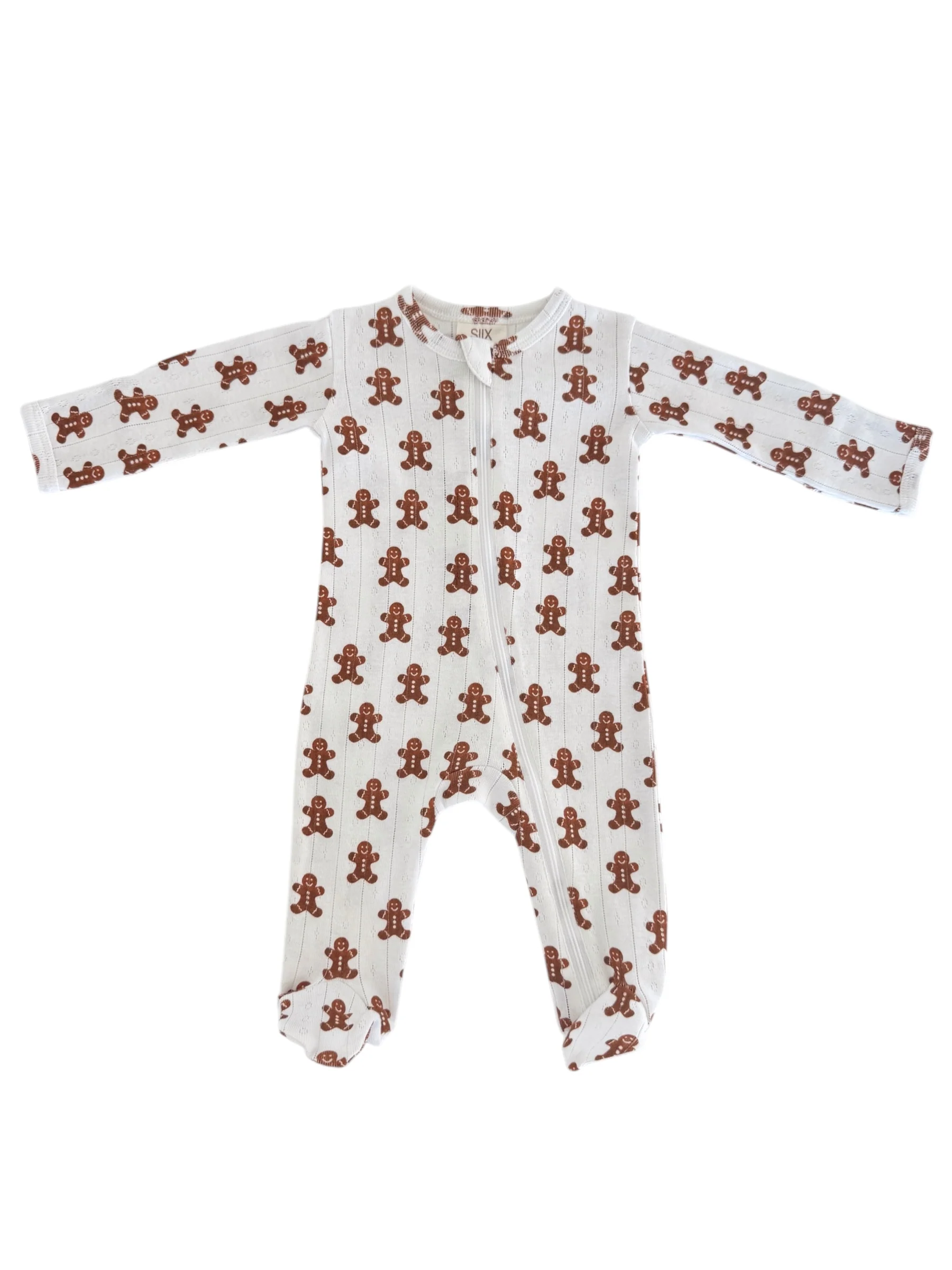 Gingerbread / Organic Pointelle 2-Way Zip Footie - Image 3