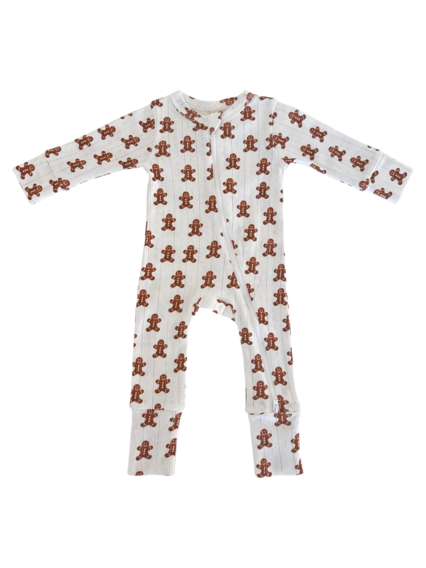 Gingerbread / Organic Pointelle 2-Way Zip Romper - Image 2