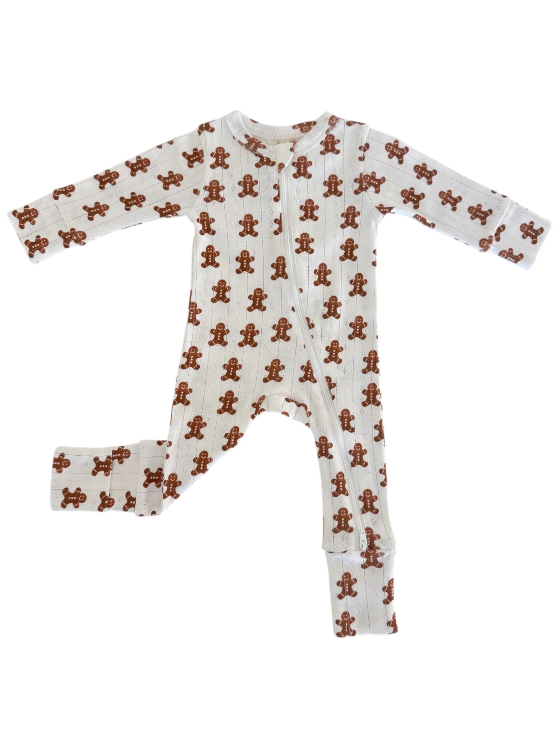 Gingerbread / Organic Pointelle 2-Way Zip Romper - Image 3